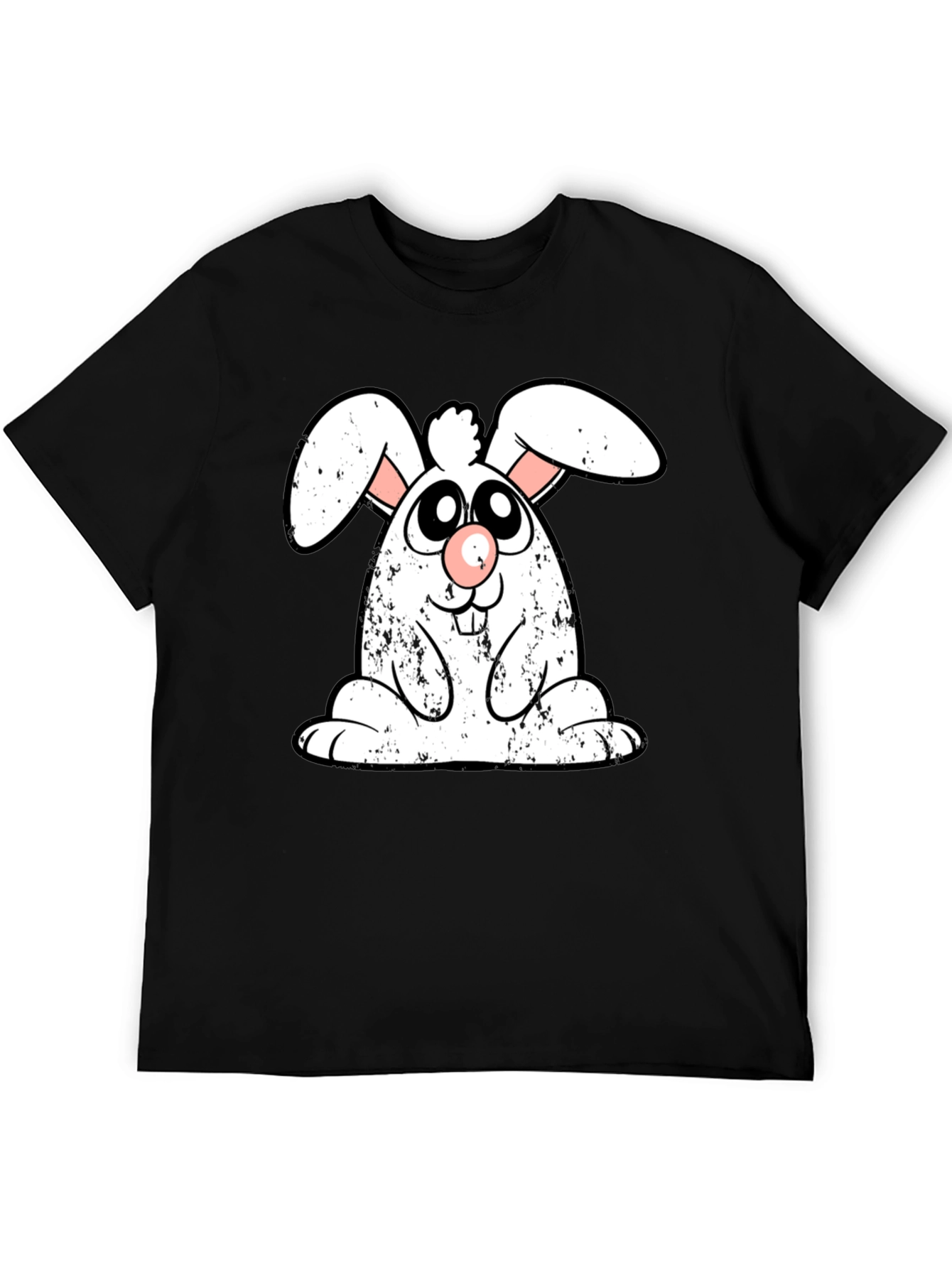 Black Cute Cartoon Bunny Graphic Print Black T-Shirt view 5