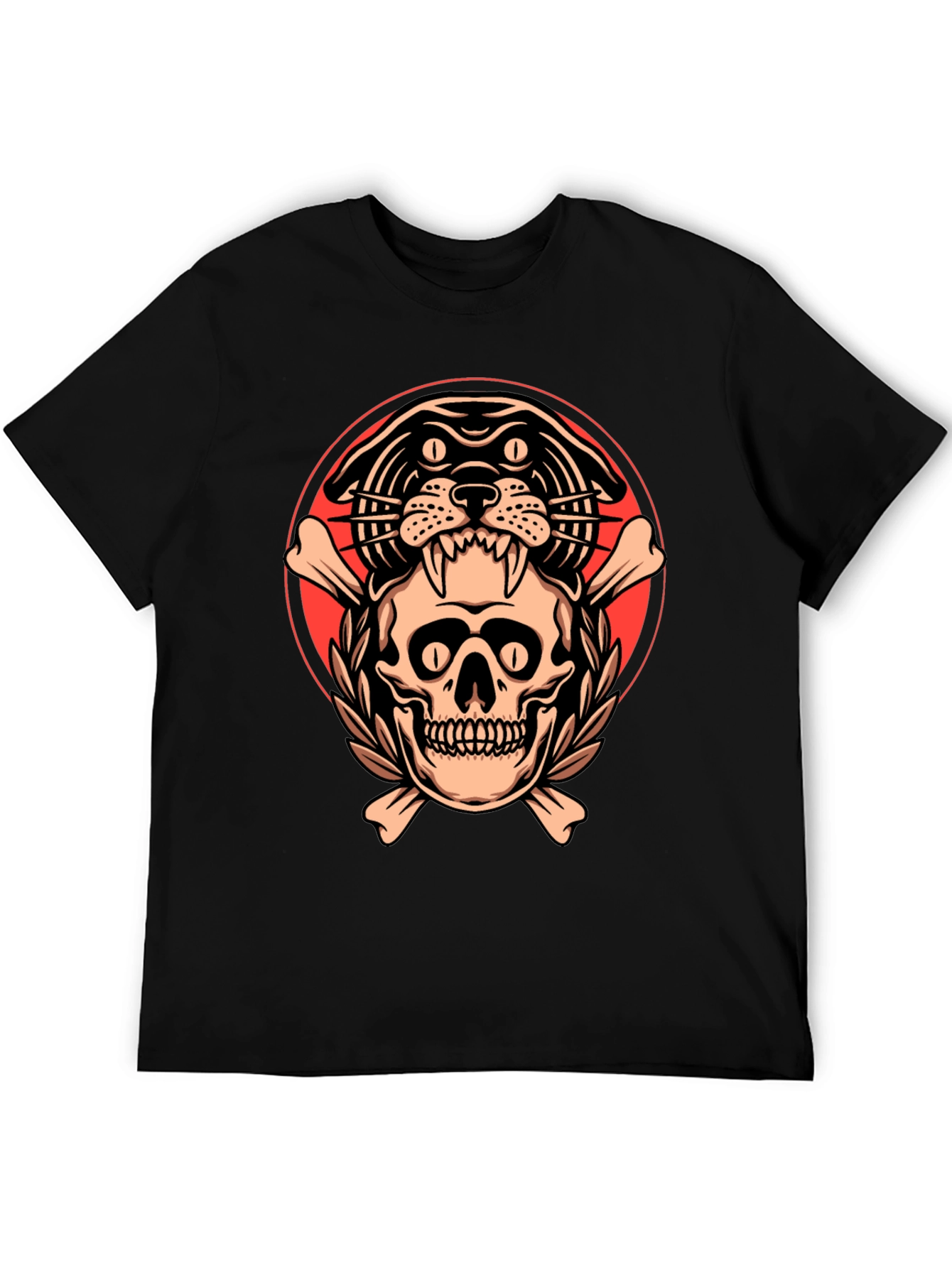 Black Skull & Panther Graphic Tee - Men's Black T-Shirt view 5
