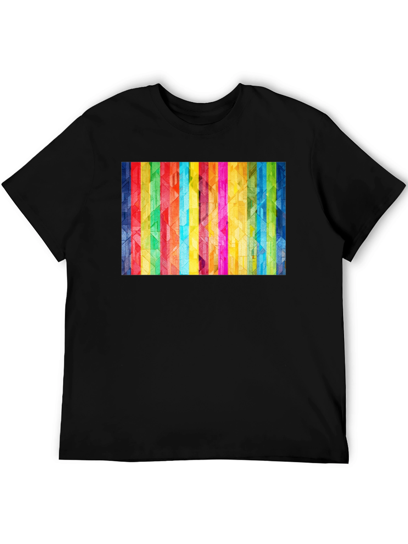 Black Geometric Rainbow Stripe Graphic Tee view 5