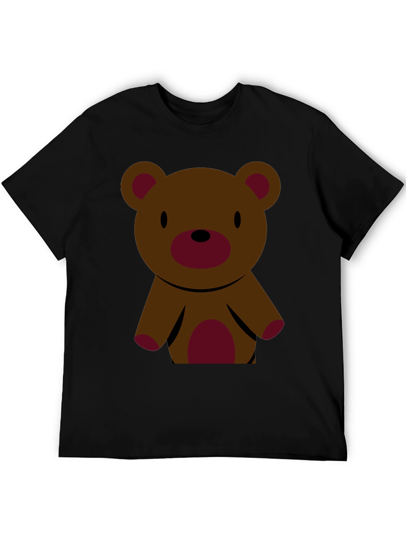 Black Cute Teddy Bear Graphic Tee - Black Cotton T-Shirt view 5