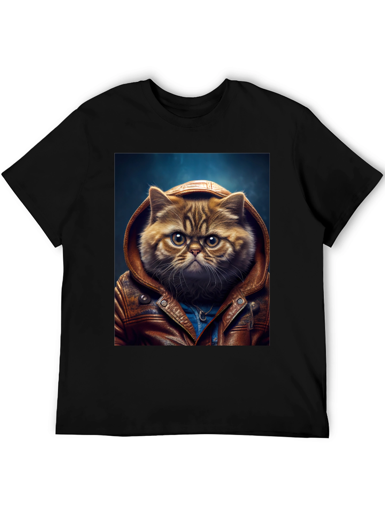 Black Cat in Leather Jacket Graphic T-Shirt view 5