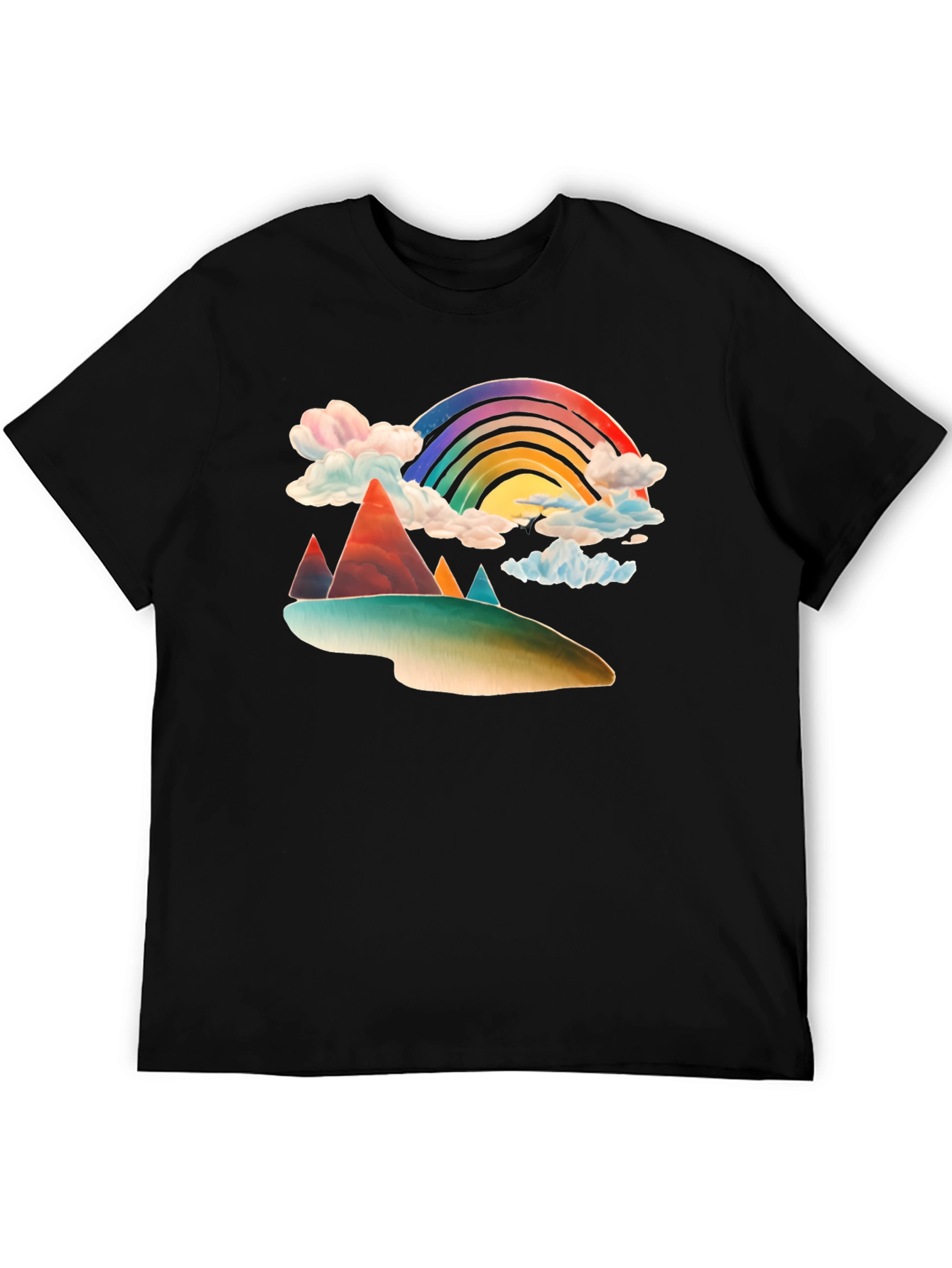 Black Rainbow Mountain Graphic Tee - Black Cotton Blend view 5
