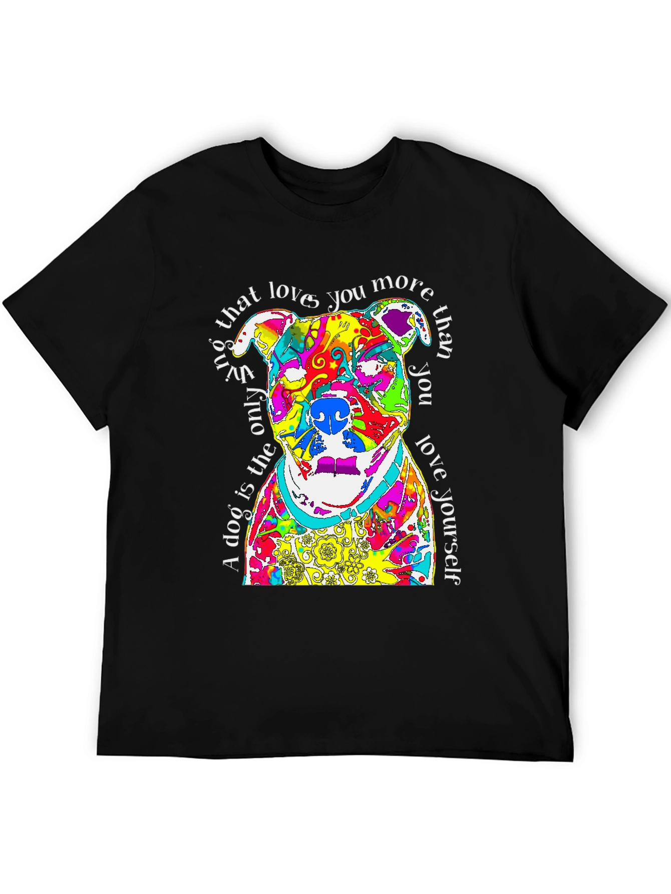 Black Colorful Dog Lover T-Shirt - Pitbull Design view 5