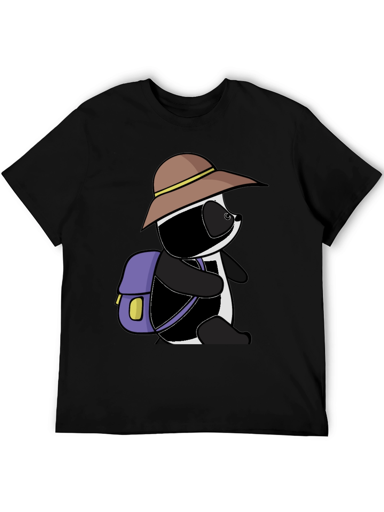 Black Cartoon Panda Bear Hiking T-Shirt view 5