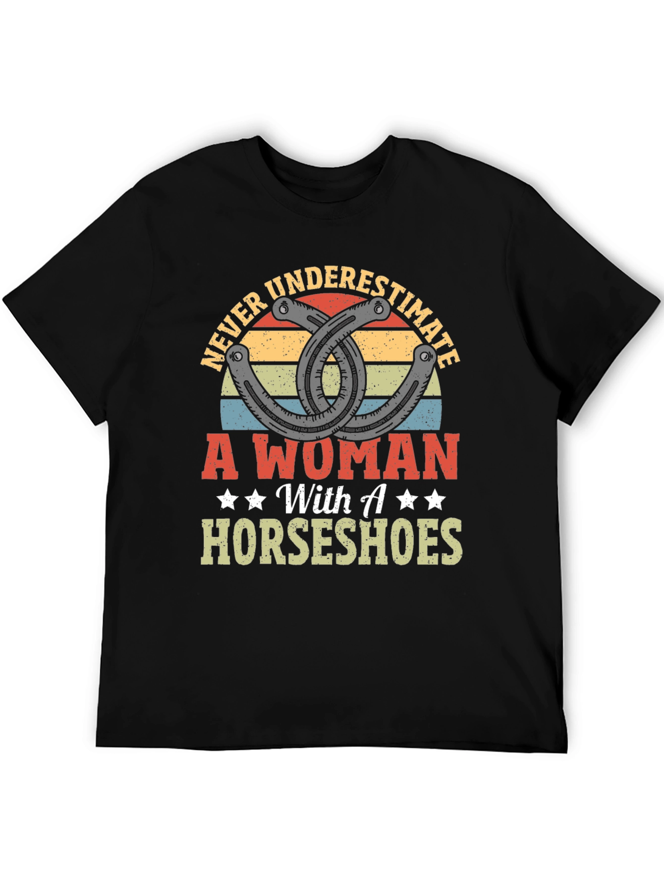 Black Never Underestimate A Woman with Horseshoes Graphic Tee view 5