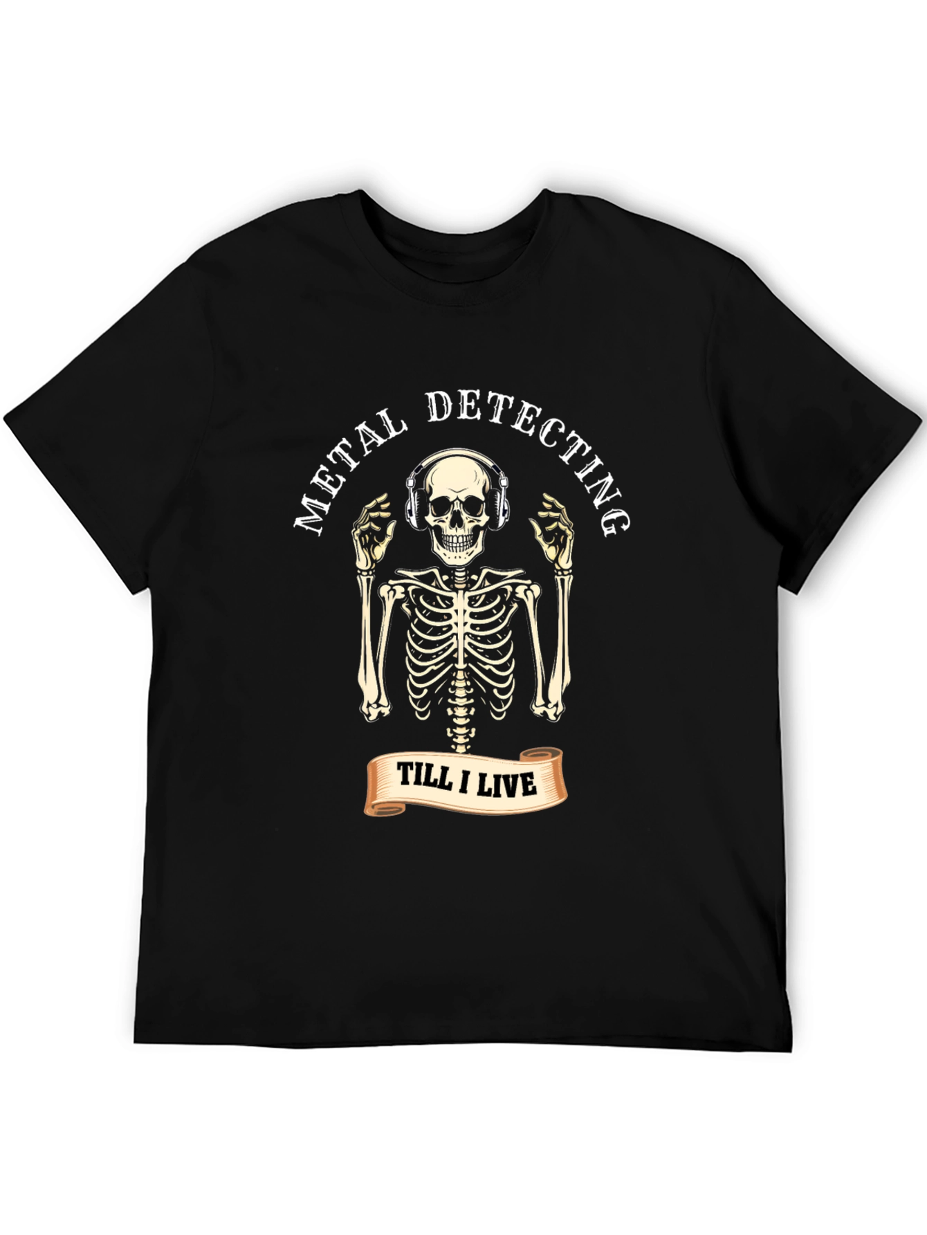 Black Metal Detecting Skeleton T-Shirt view 5