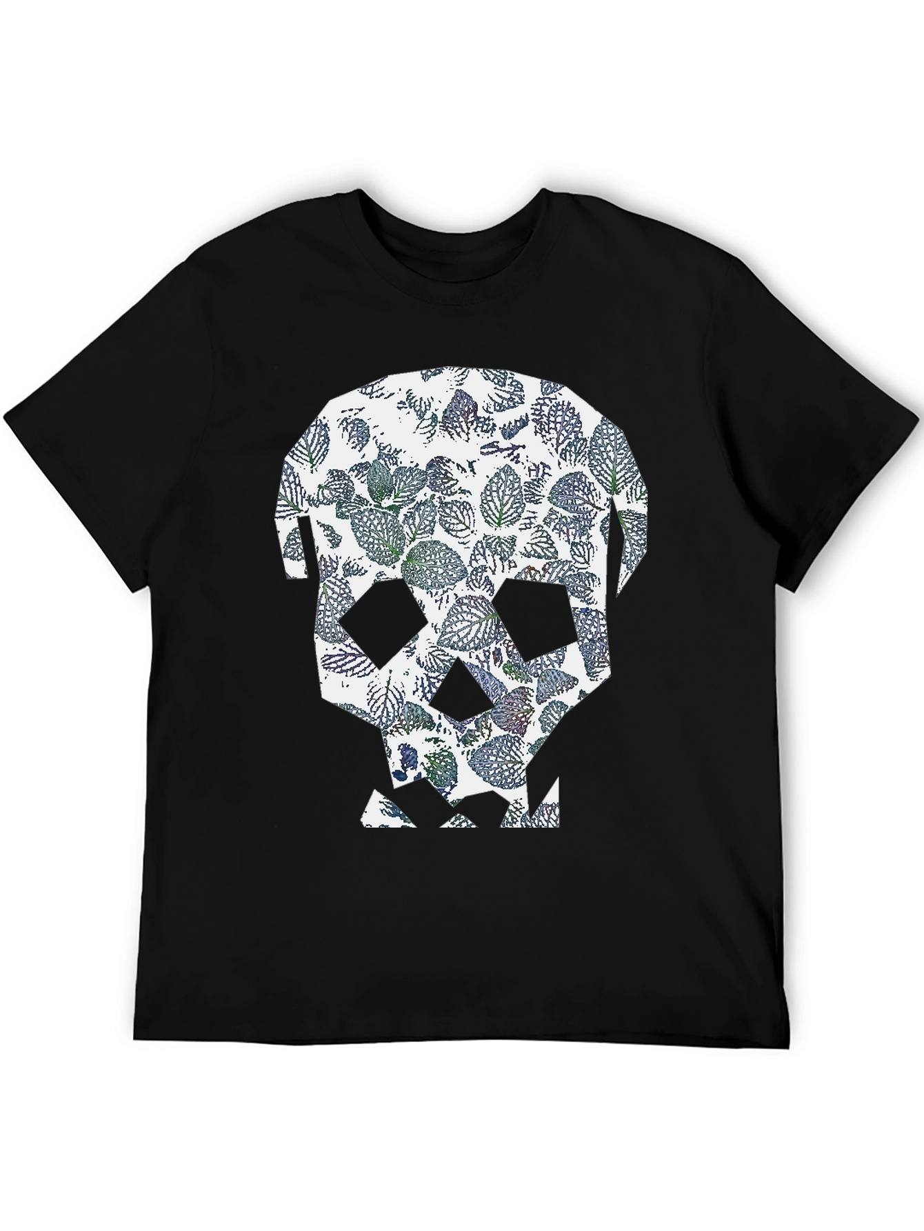 Black Leaf Skull Graphic Tee - Modern Print T-Shirt view 5