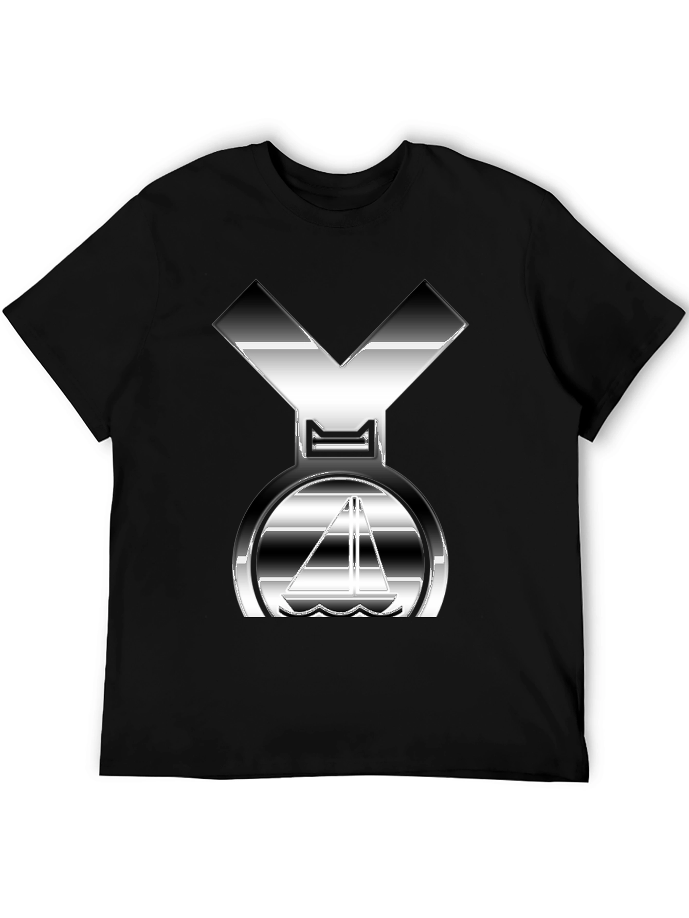 Black Sleek Silver Boat Graphic Black T-Shirt view 5