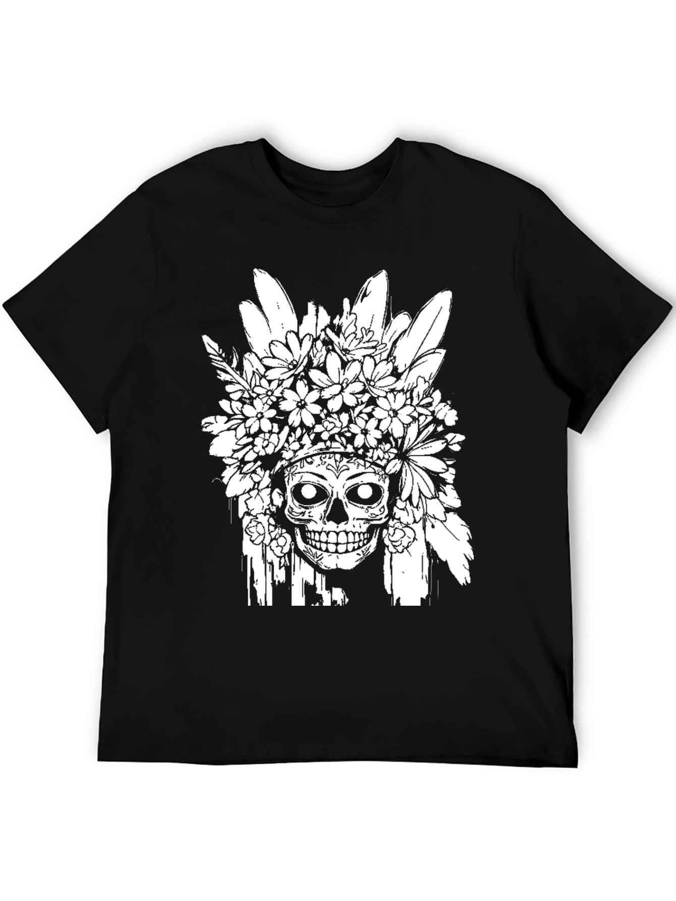 Black Floral Skull Graphic T-Shirt - Black view 5
