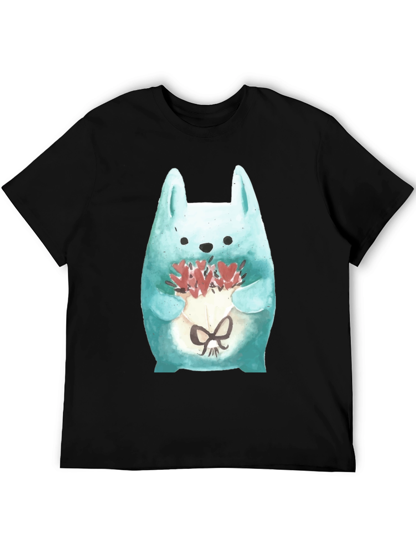 Black Cute Bunny Holding Flowers T-Shirt view 5