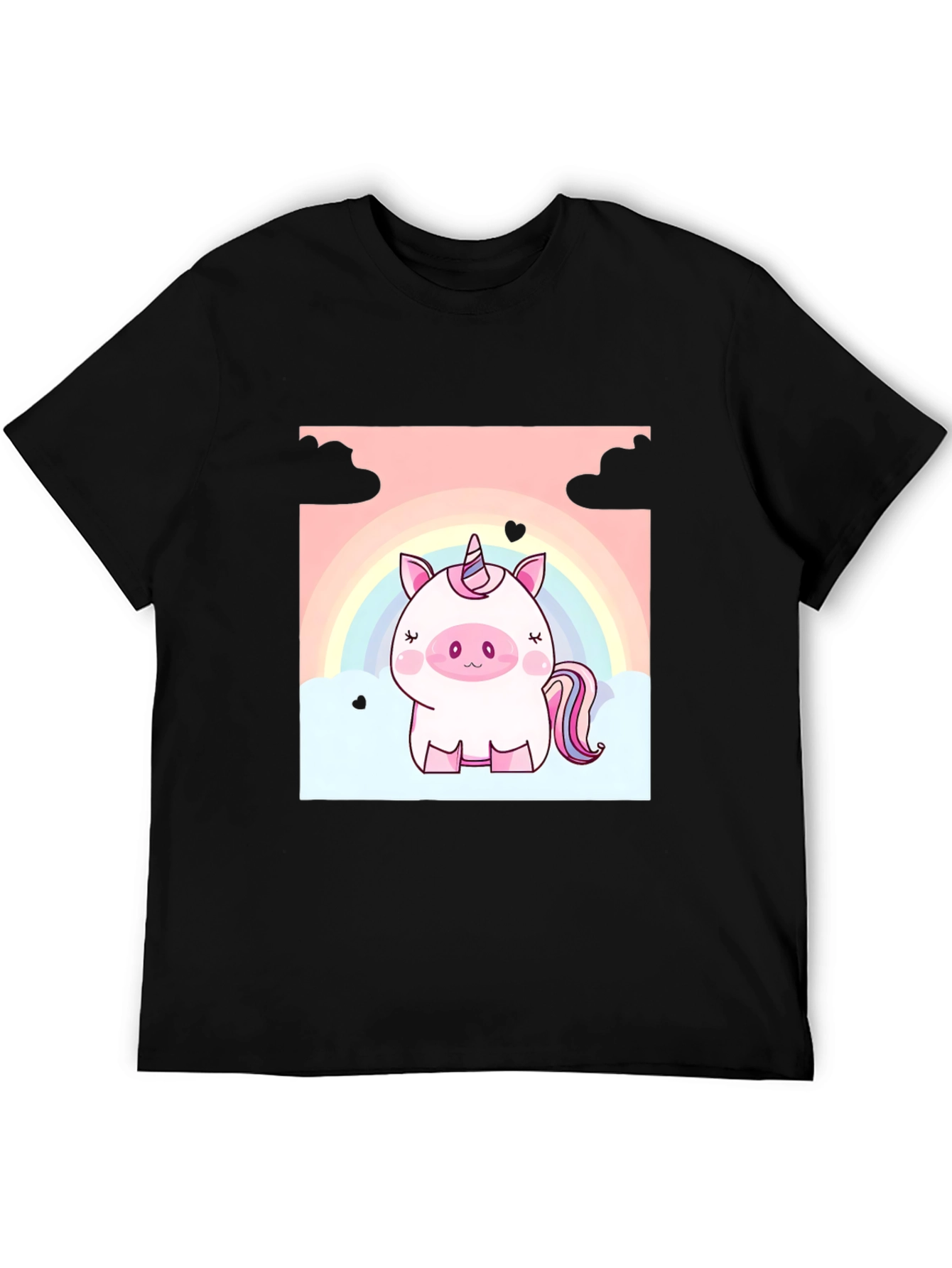 Black Cute Unicorn Graphic Tee - Black Cotton T-Shirt view 5