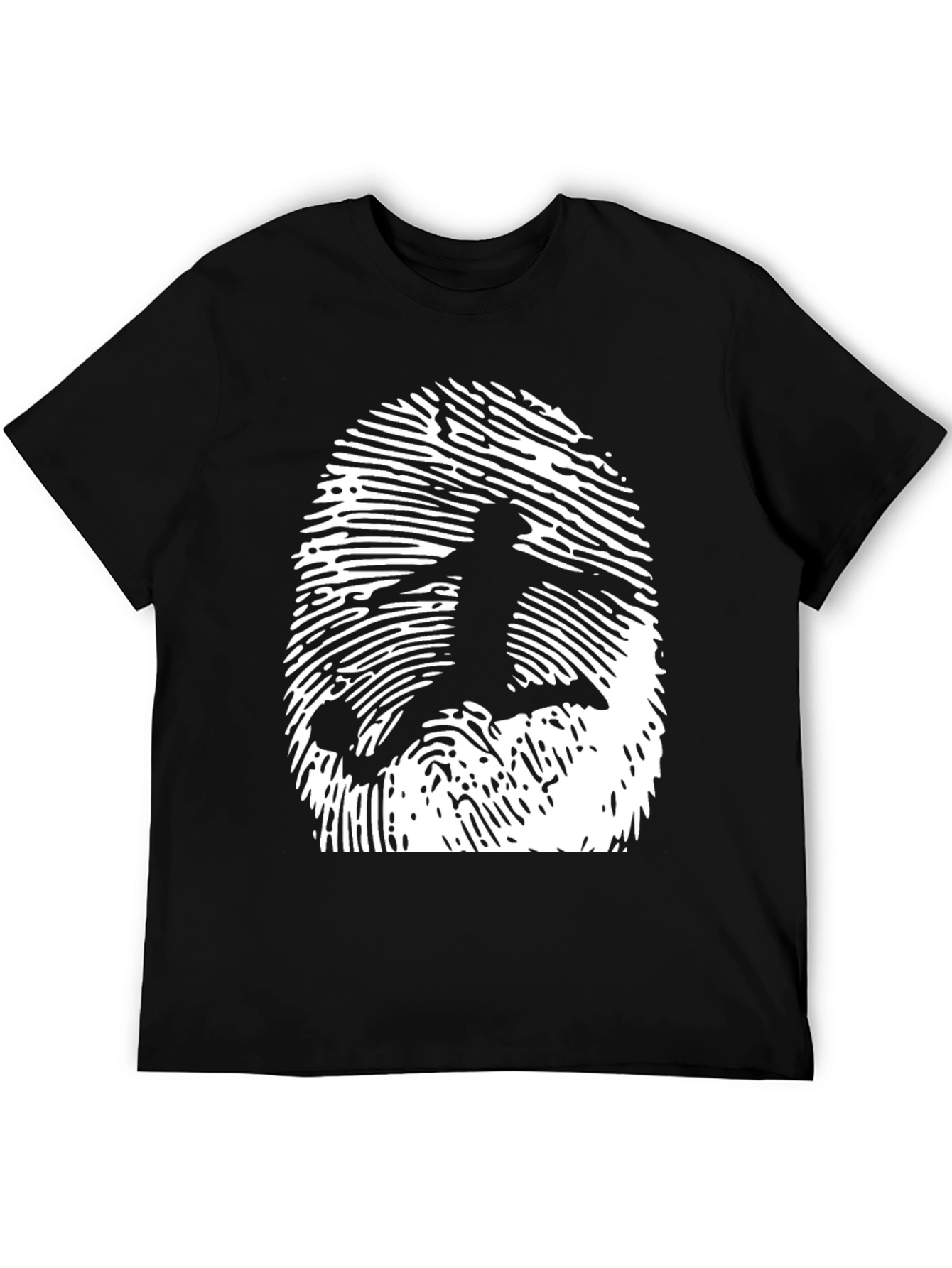 Black Soccer Fingerprint Graphic Tee - Black Cotton T-Shirt view 5