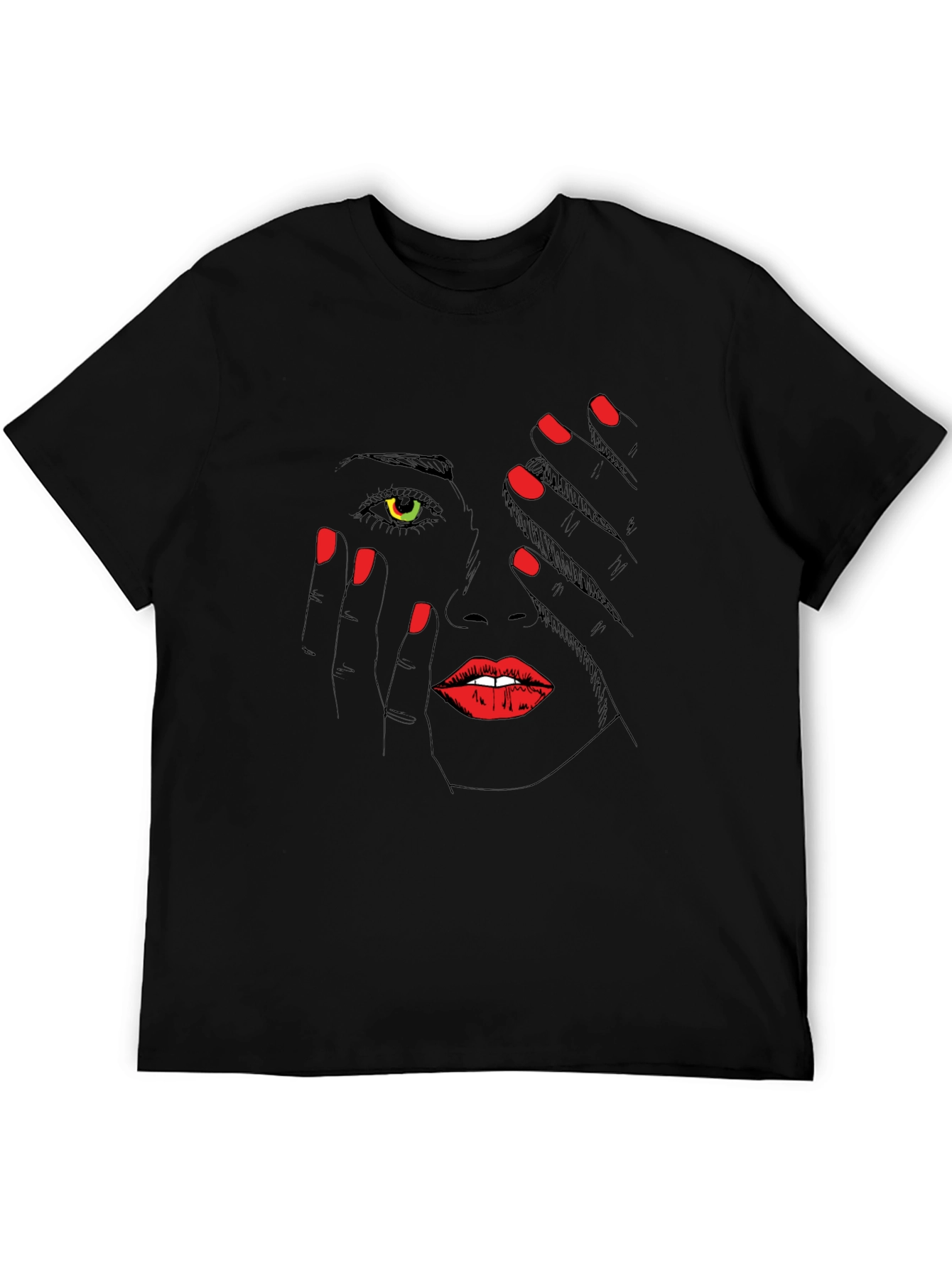 Black Graphic Print T-Shirt: Mysterious Woman Tee view 5