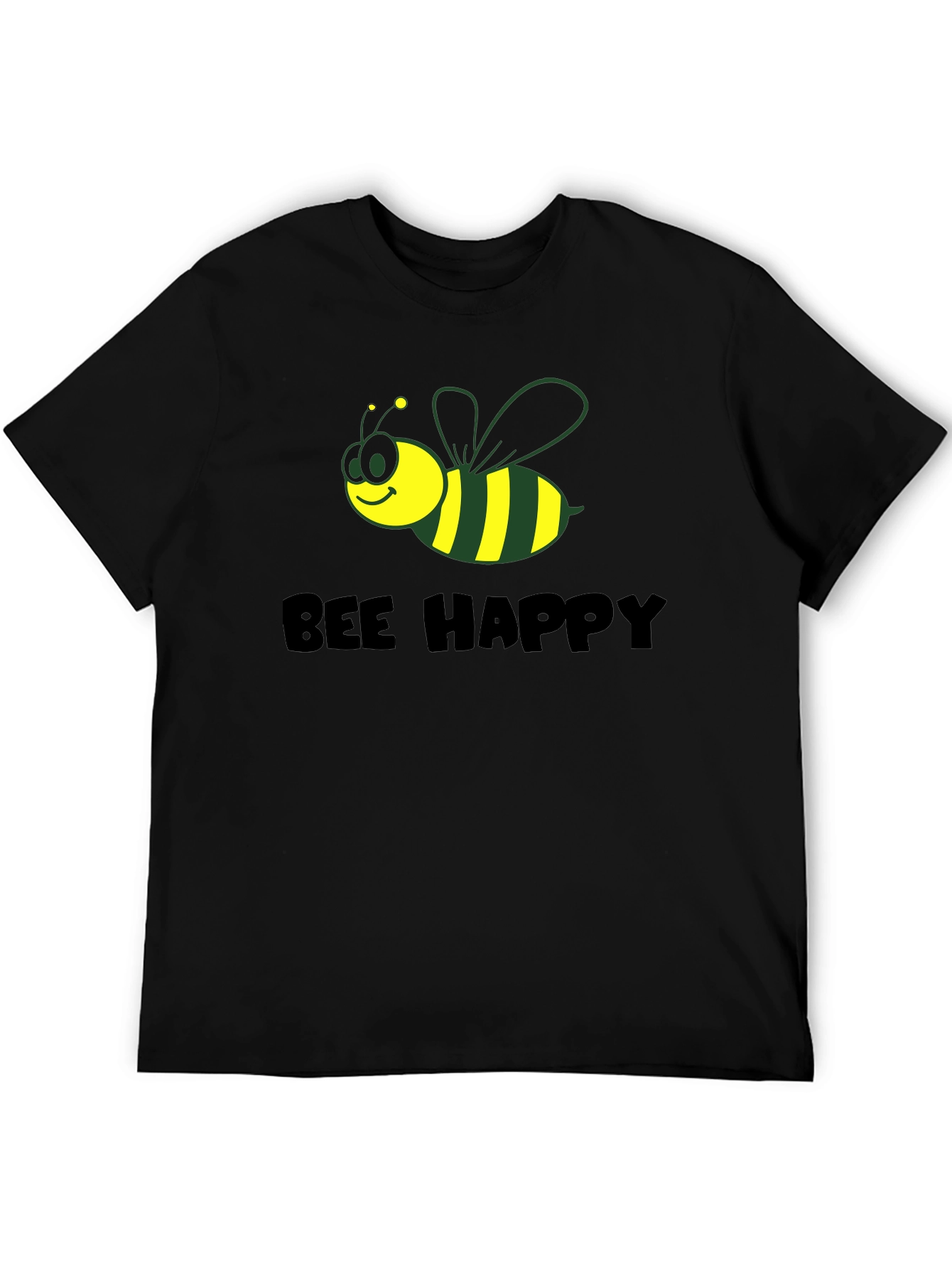 Black Bee Happy Graphic Tee - Black Cotton Comfort view 5