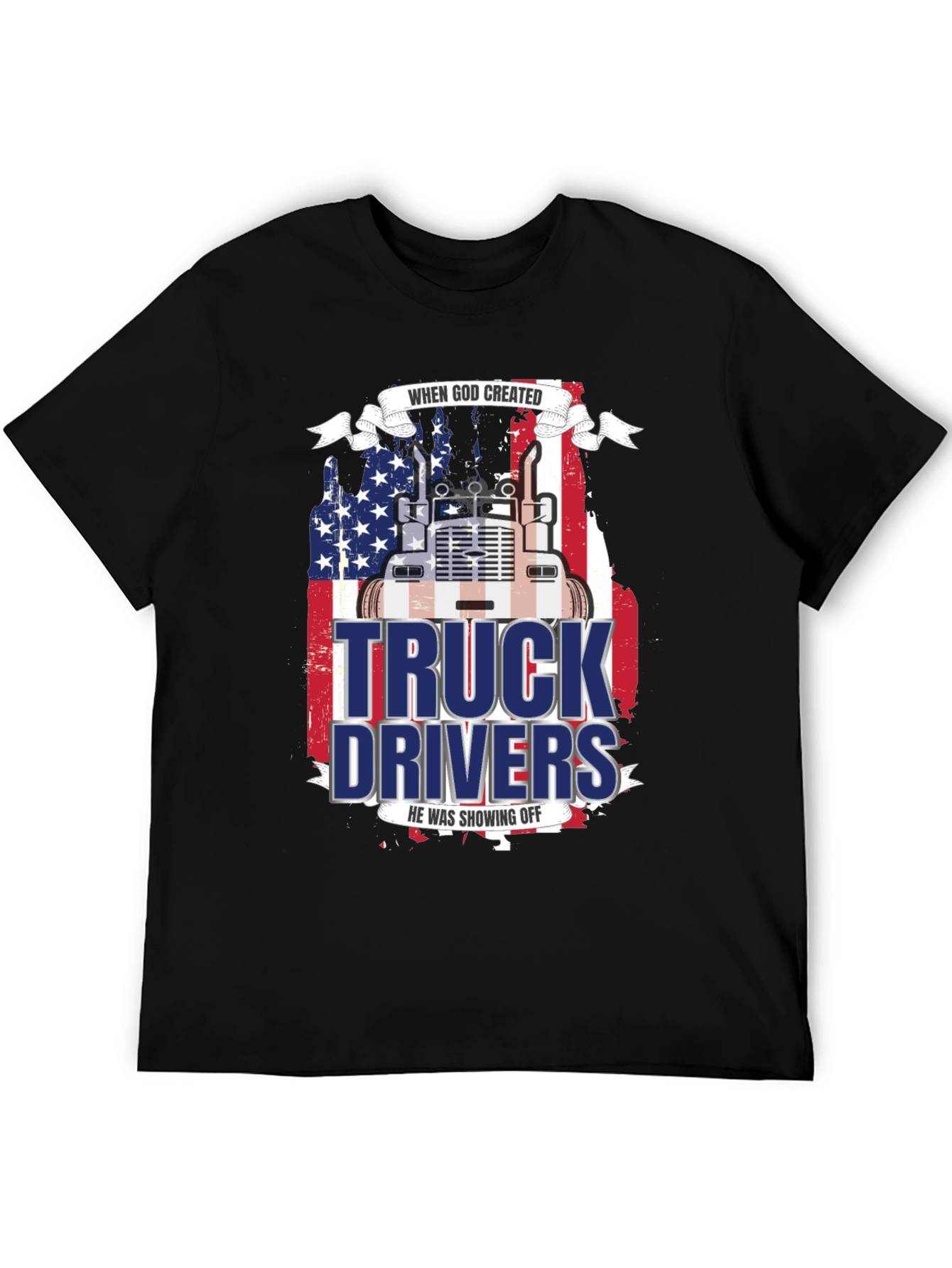 Black Trucker Pride T-Shirt - God Created Truck Drivers view 5