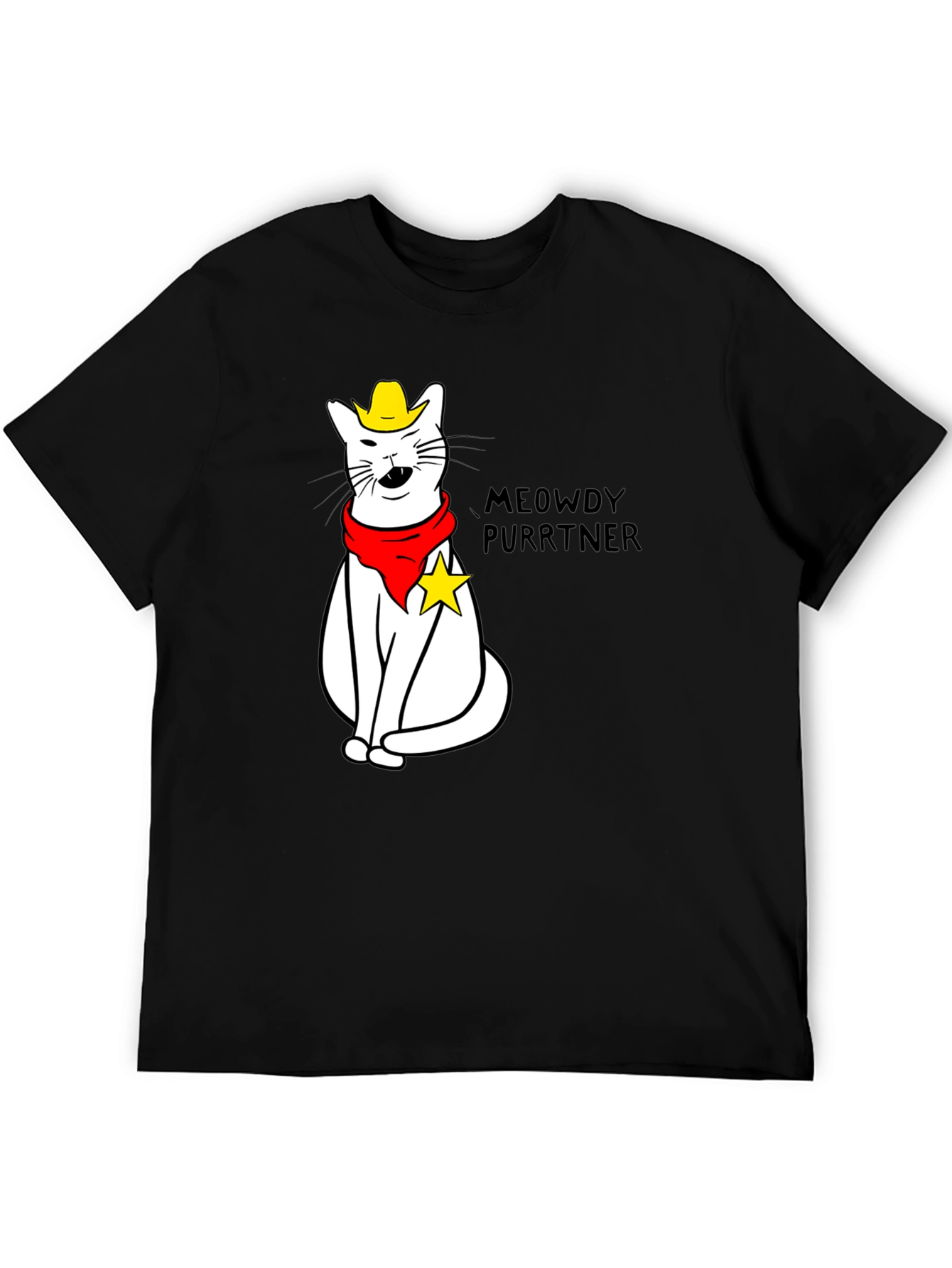 Black Meowdy Purrtner Cat Cowboy T-Shirt view 5