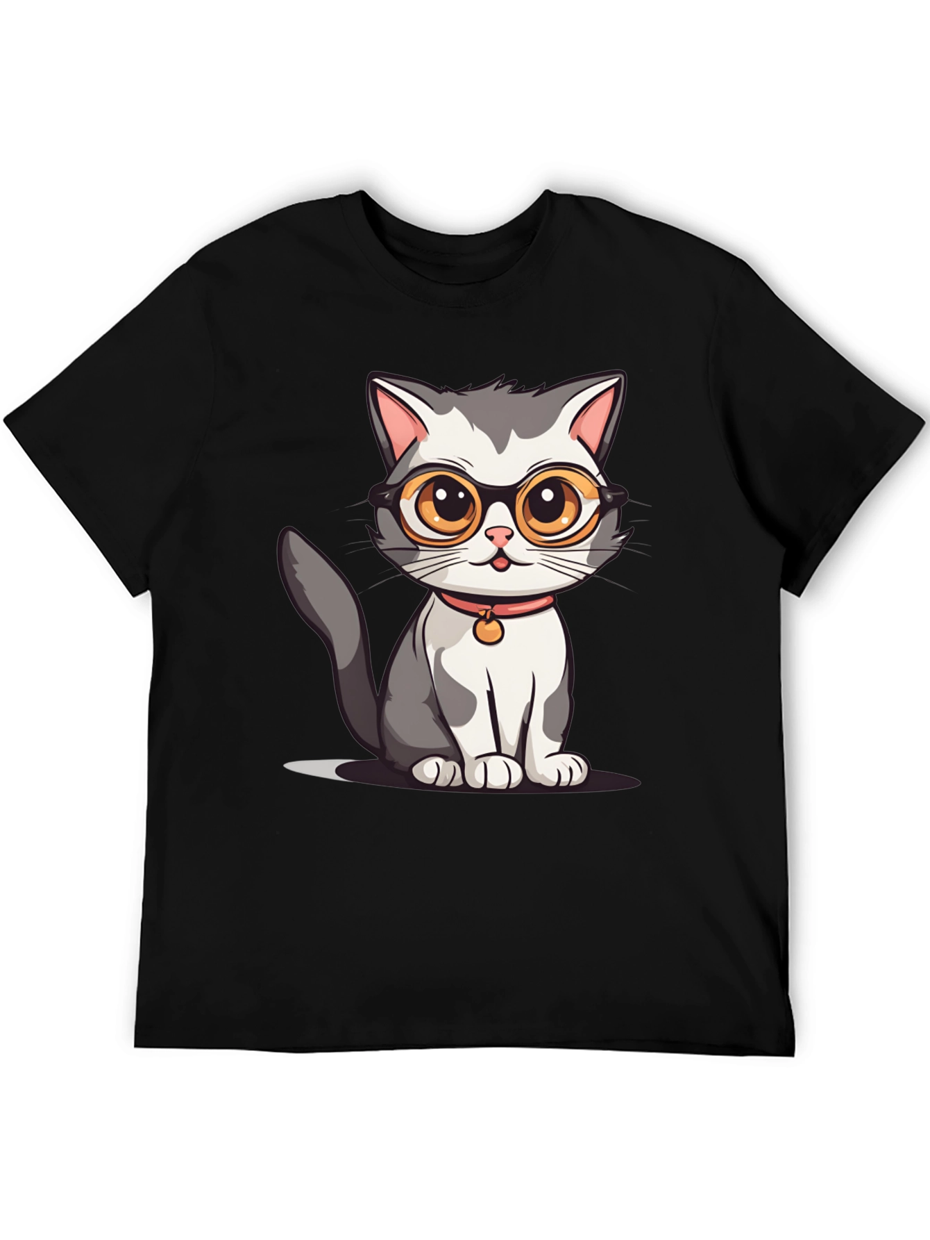 Black Cat with Glasses Graphic T-Shirt view 5