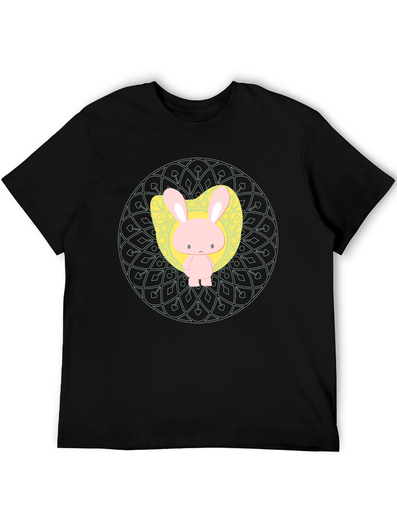 Black Cute Bunny Graphic Tee - Black Unisex T-Shirt view 5