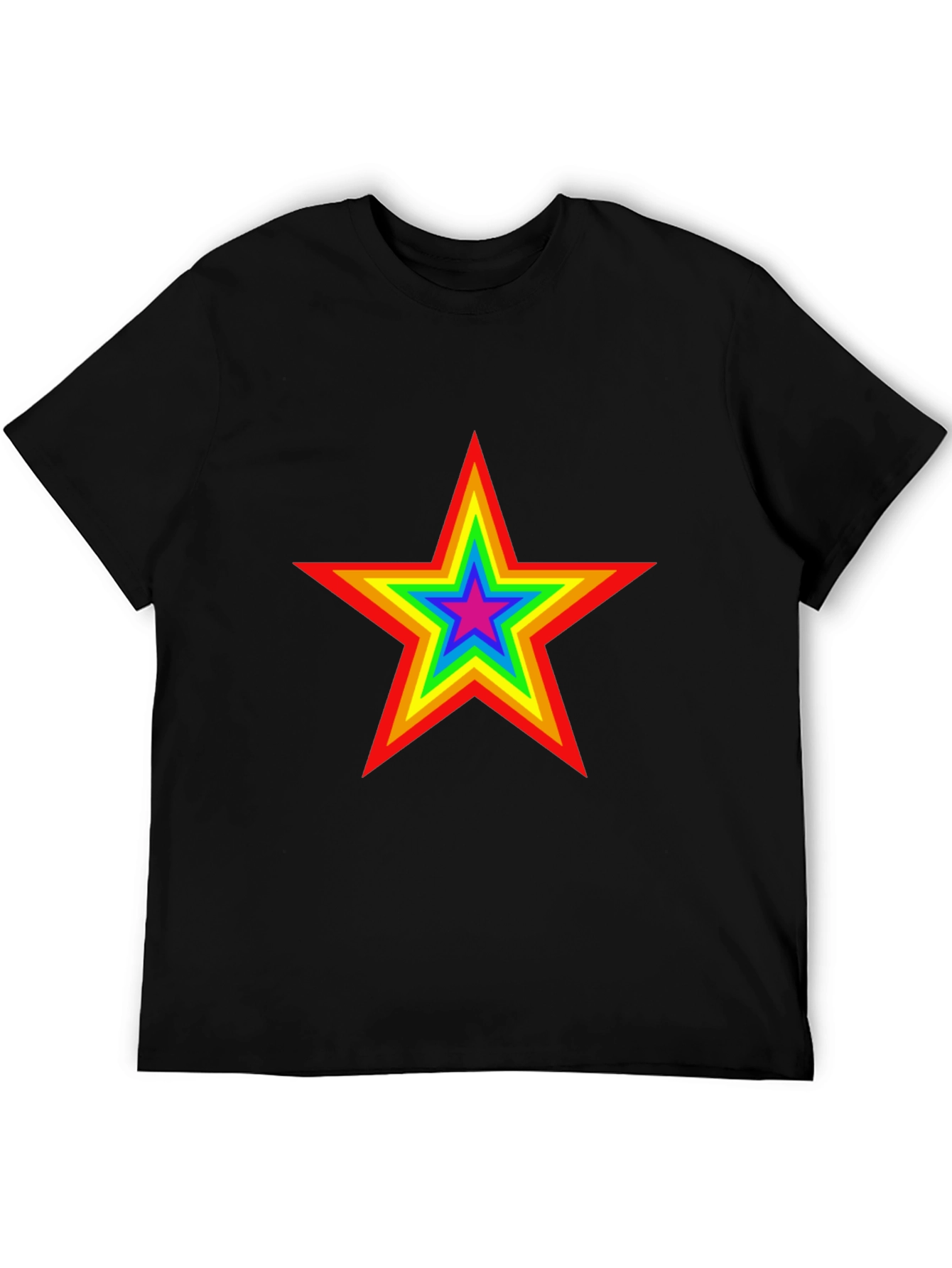 Black Rainbow Star Graphic Tee - Black Cotton T-Shirt view 5
