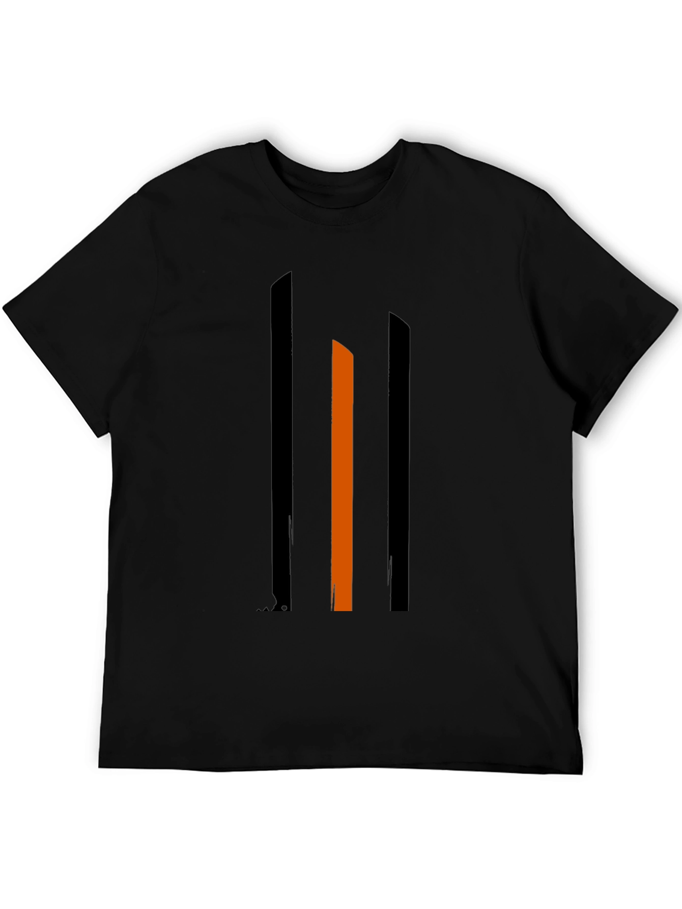 Black Stylish Minimalist Graphic Tee - Black with Bold Stripes view 5