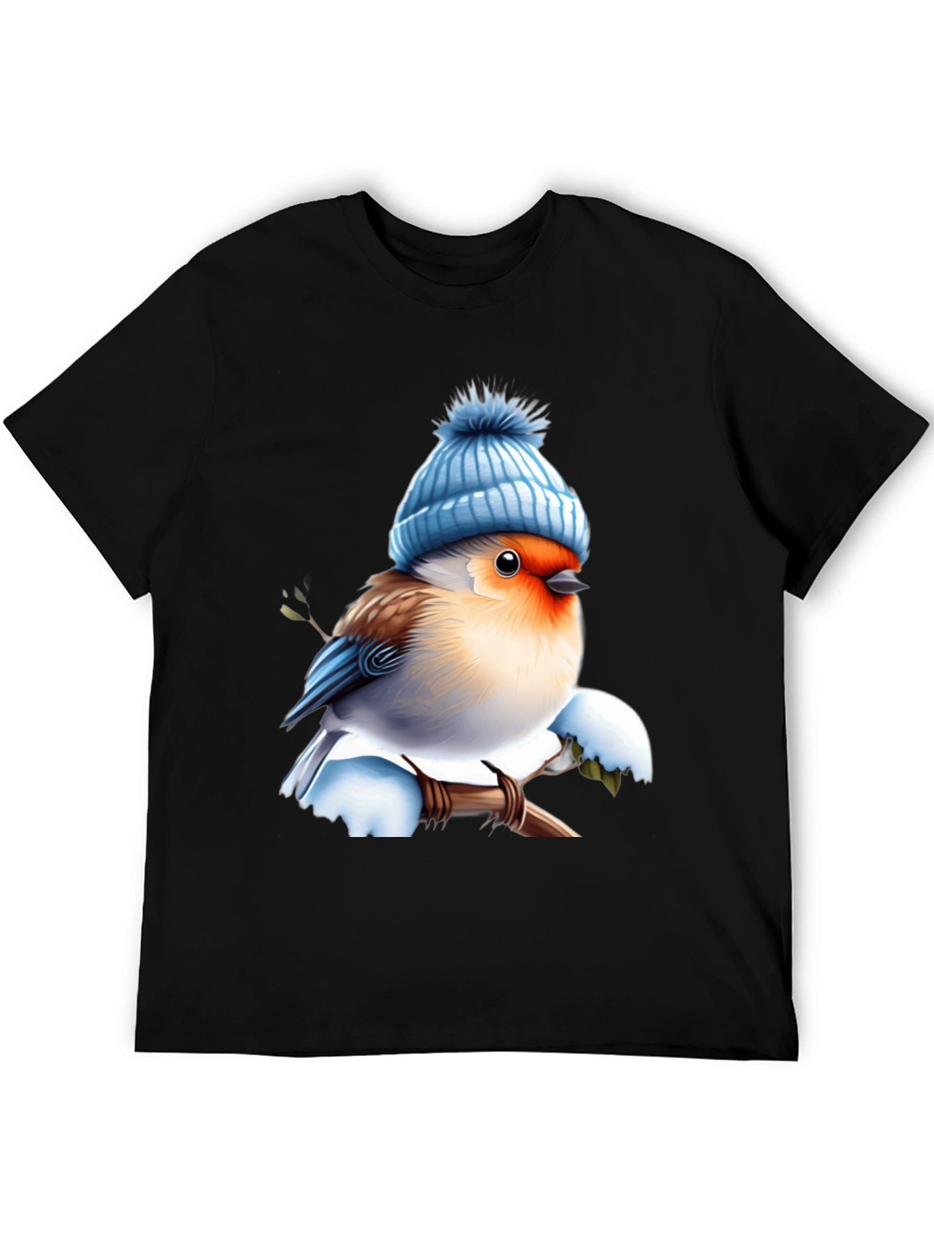 Winter Bird T-Shirt - Cute Blue Hat Design - 5