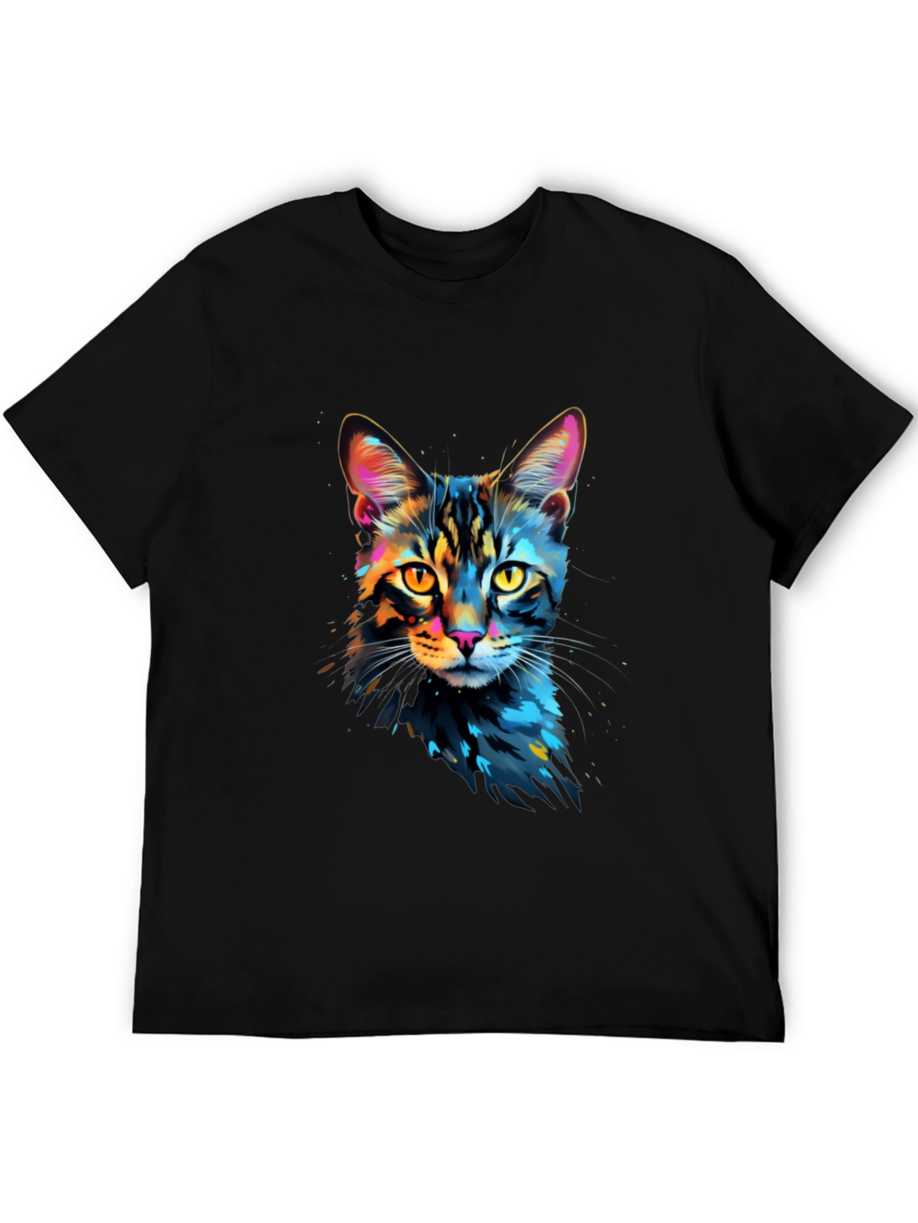 Black Colorful Cat Graphic Black T-Shirt view 5