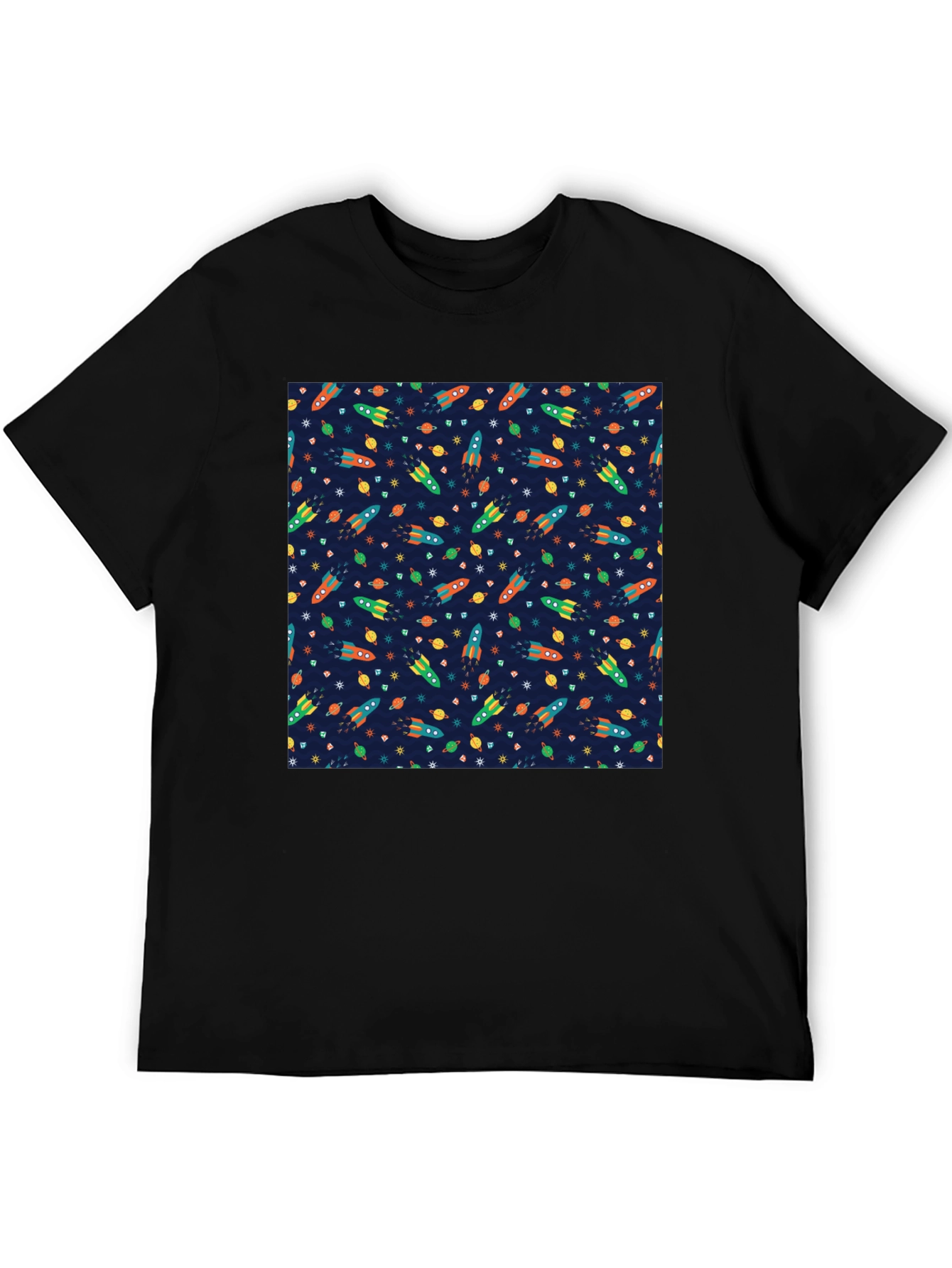 Black Space Rocket Pattern T-Shirt view 5