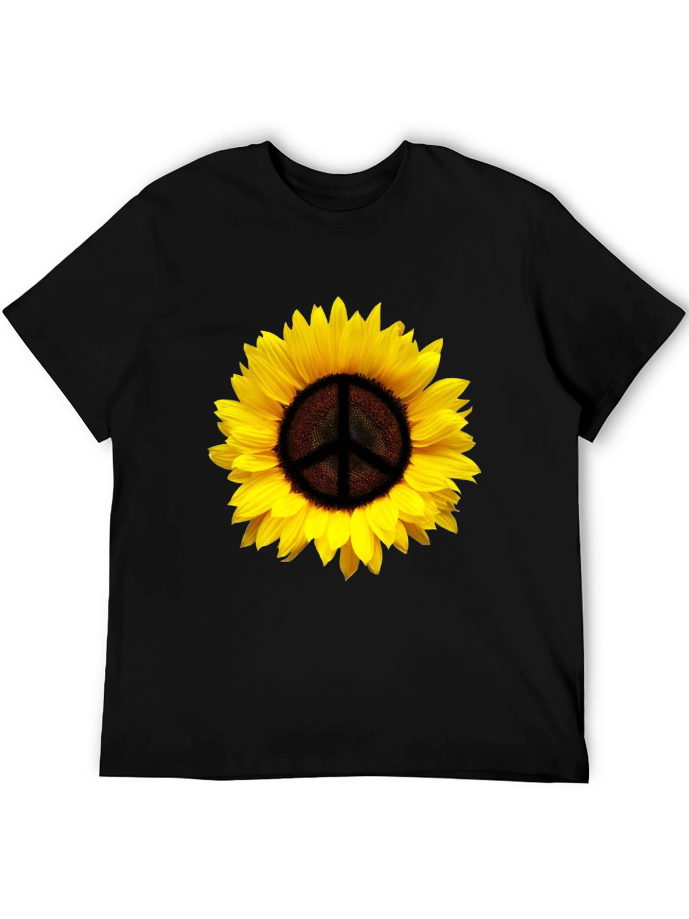 Black Sunflower Peace Sign Graphic T-Shirt - Black view 5