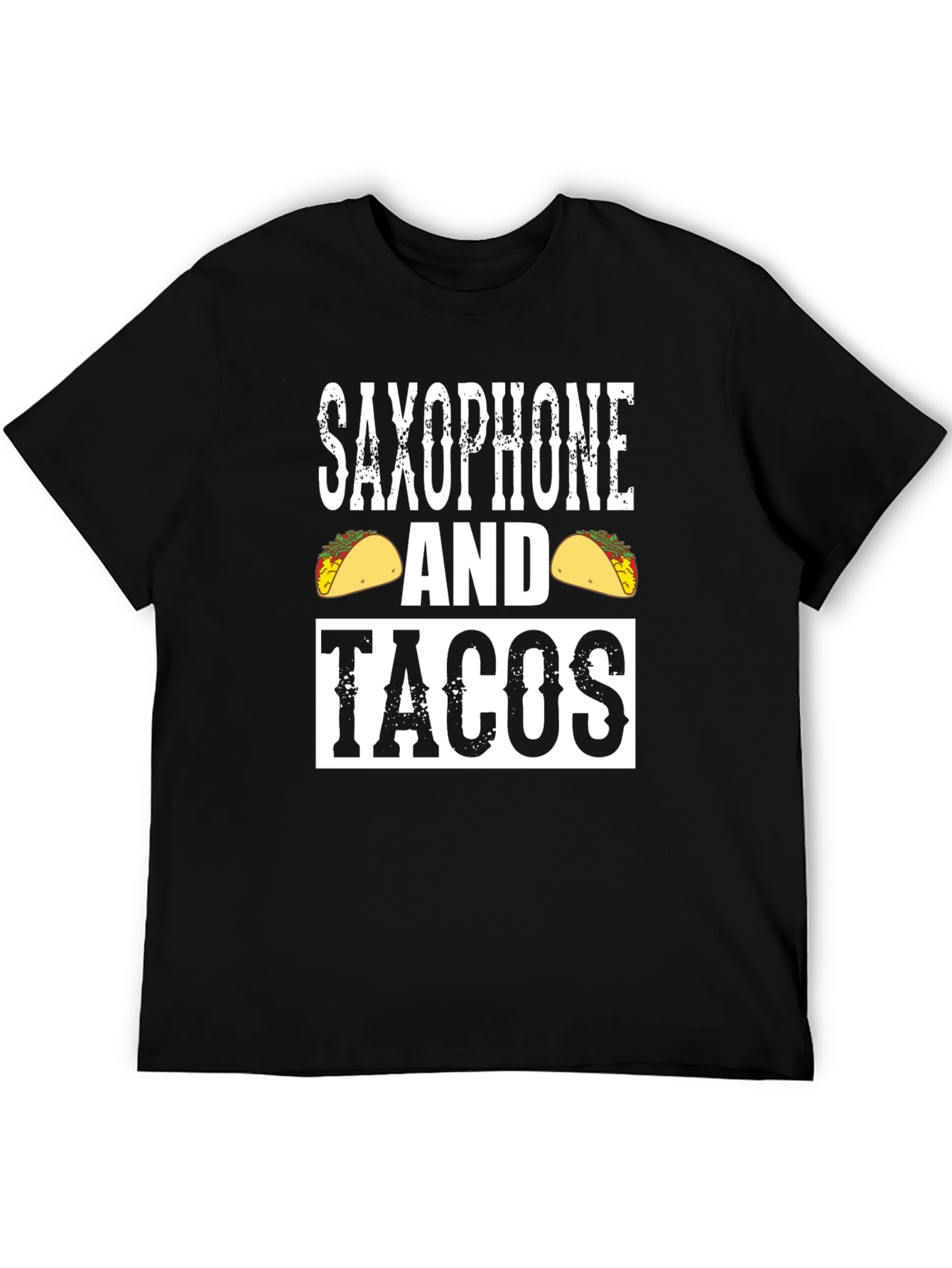 Black Saxophone and Tacos Graphic Tee - Novelty Black T-Shirt view 5