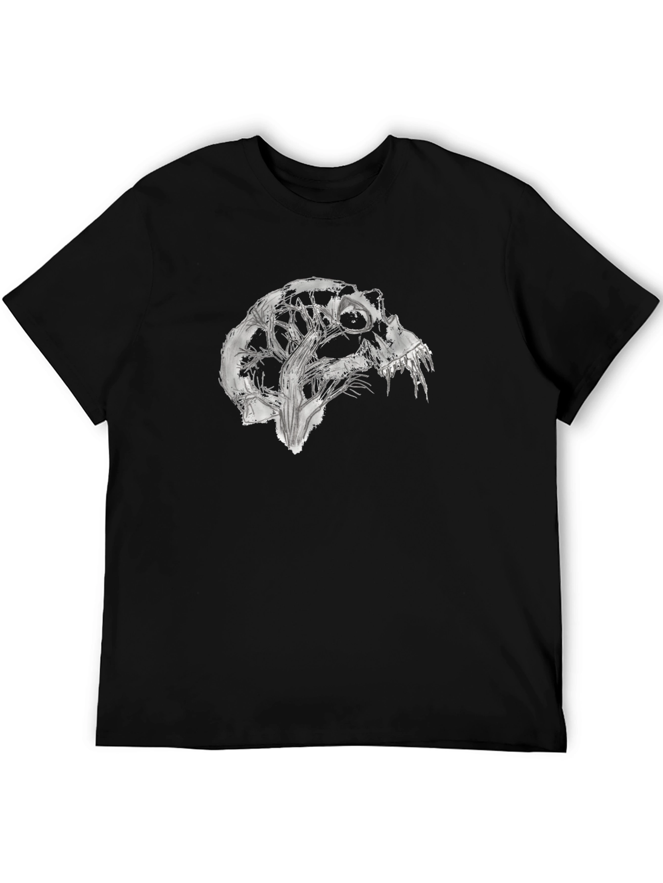 Black Abstract Skull Graphic Tee - Black Cotton Blend view 5