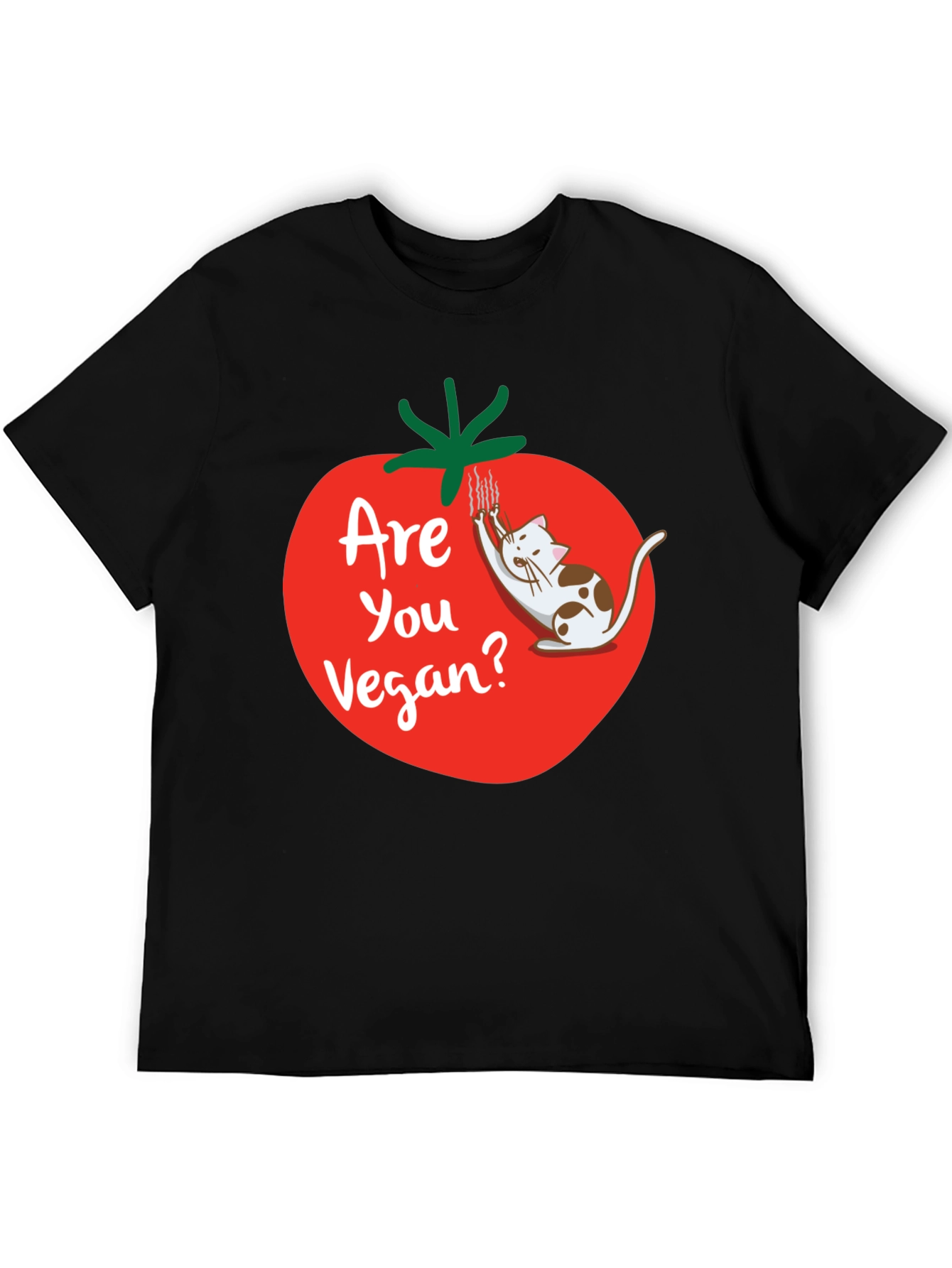 Black Funny Vegan T-Shirt - Cat and Tomato Design view 5