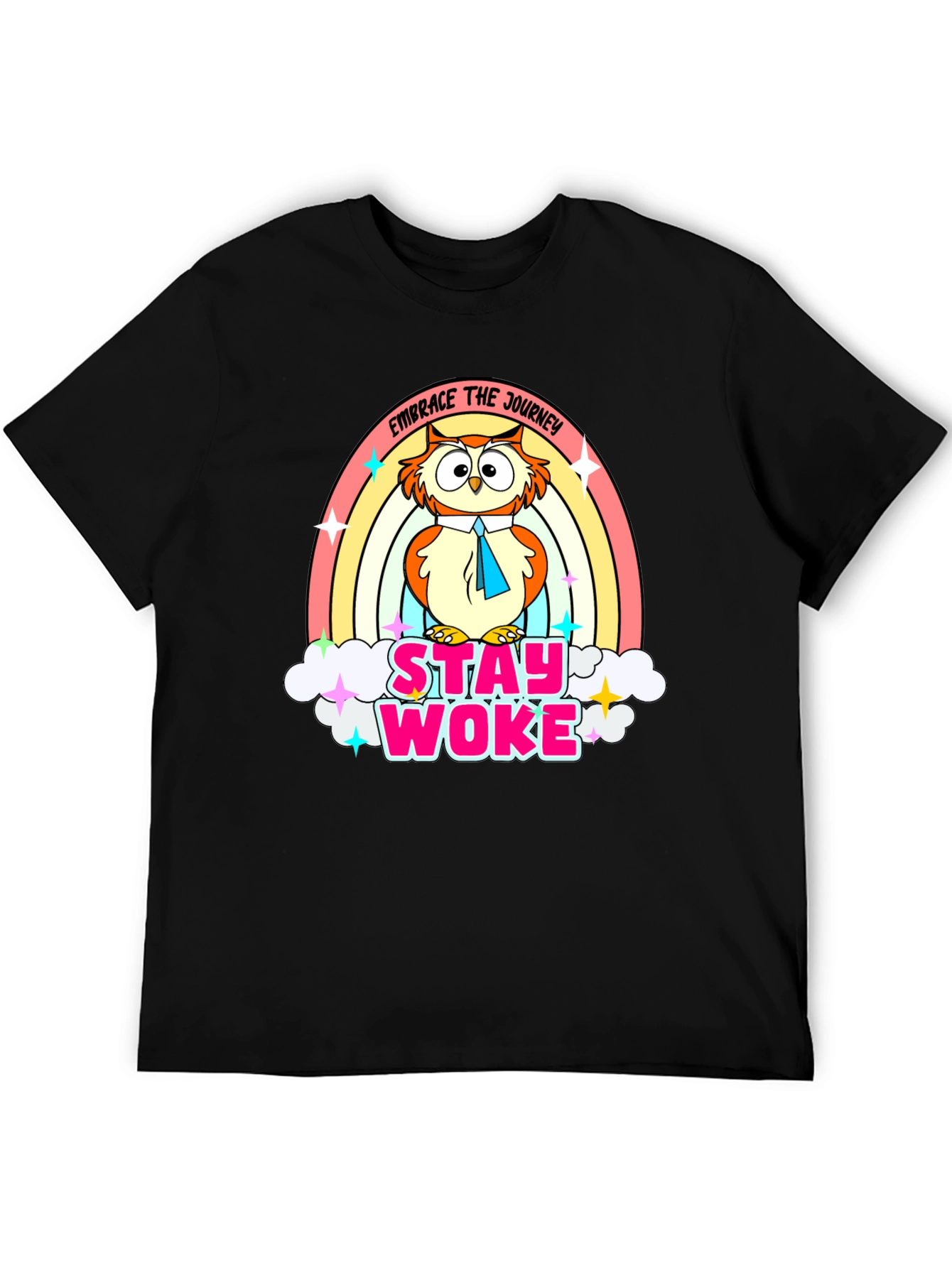 Black Stay Woke Owl Rainbow T-Shirt view 5