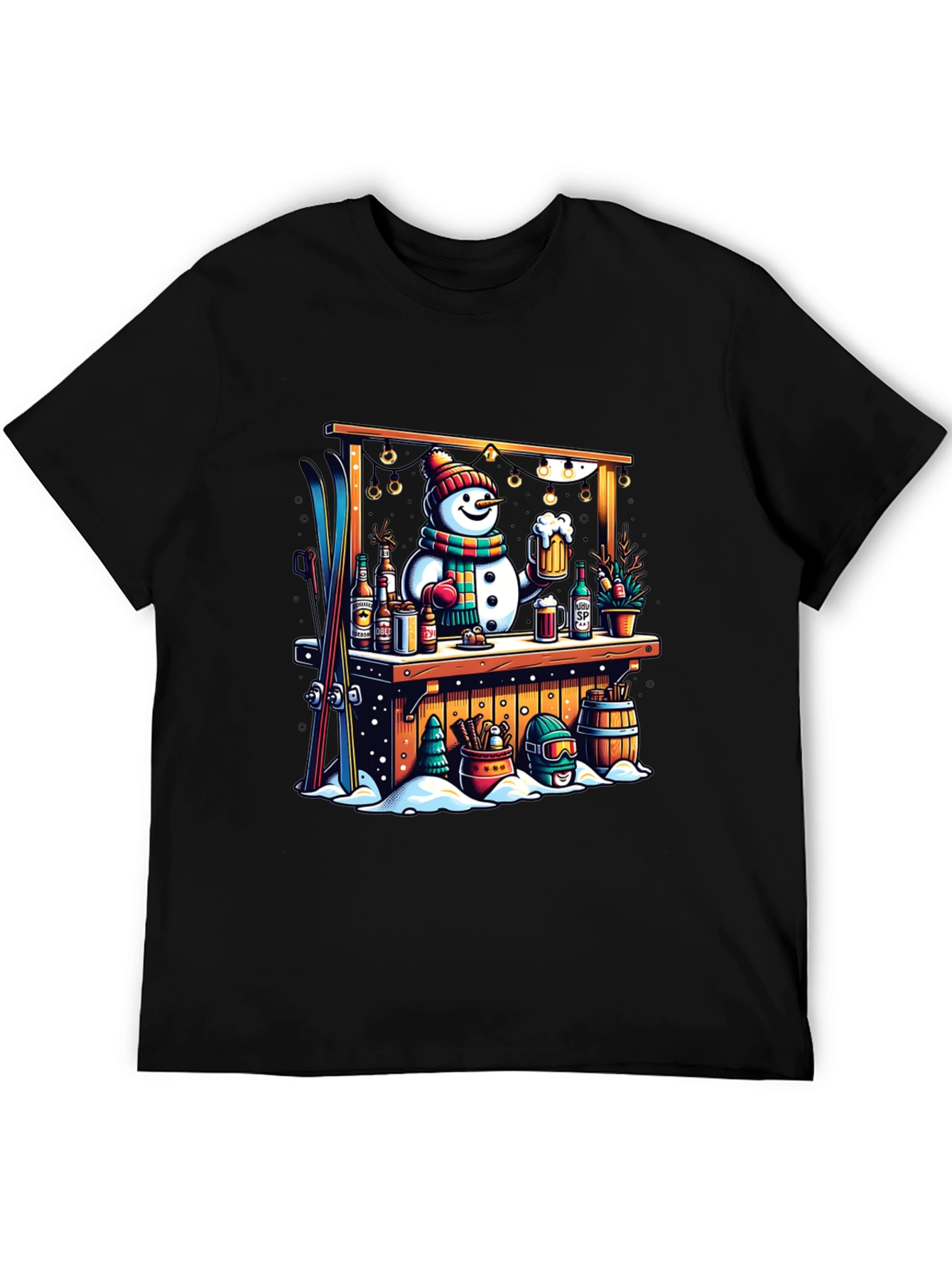 Black Snowman Bar Winter T-Shirt view 5