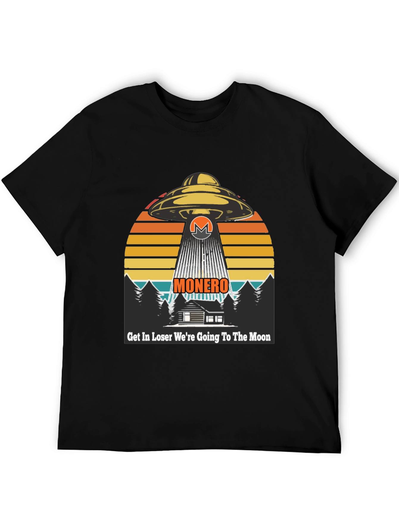 Black Monero UFO Abduction T-Shirt - Crypto to the Moon! view 5