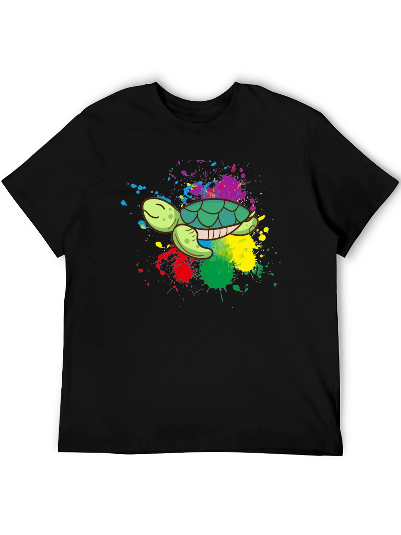 Black Colorful Turtle Graphic Tee - Black Cotton Blend view 5