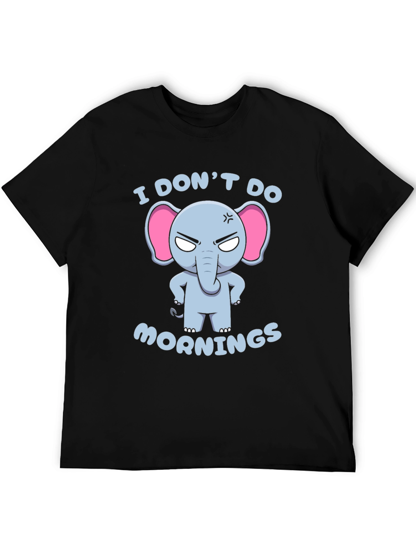 Black Funny Elephant Graphic T-Shirt - I Don't Do Mornings view 5