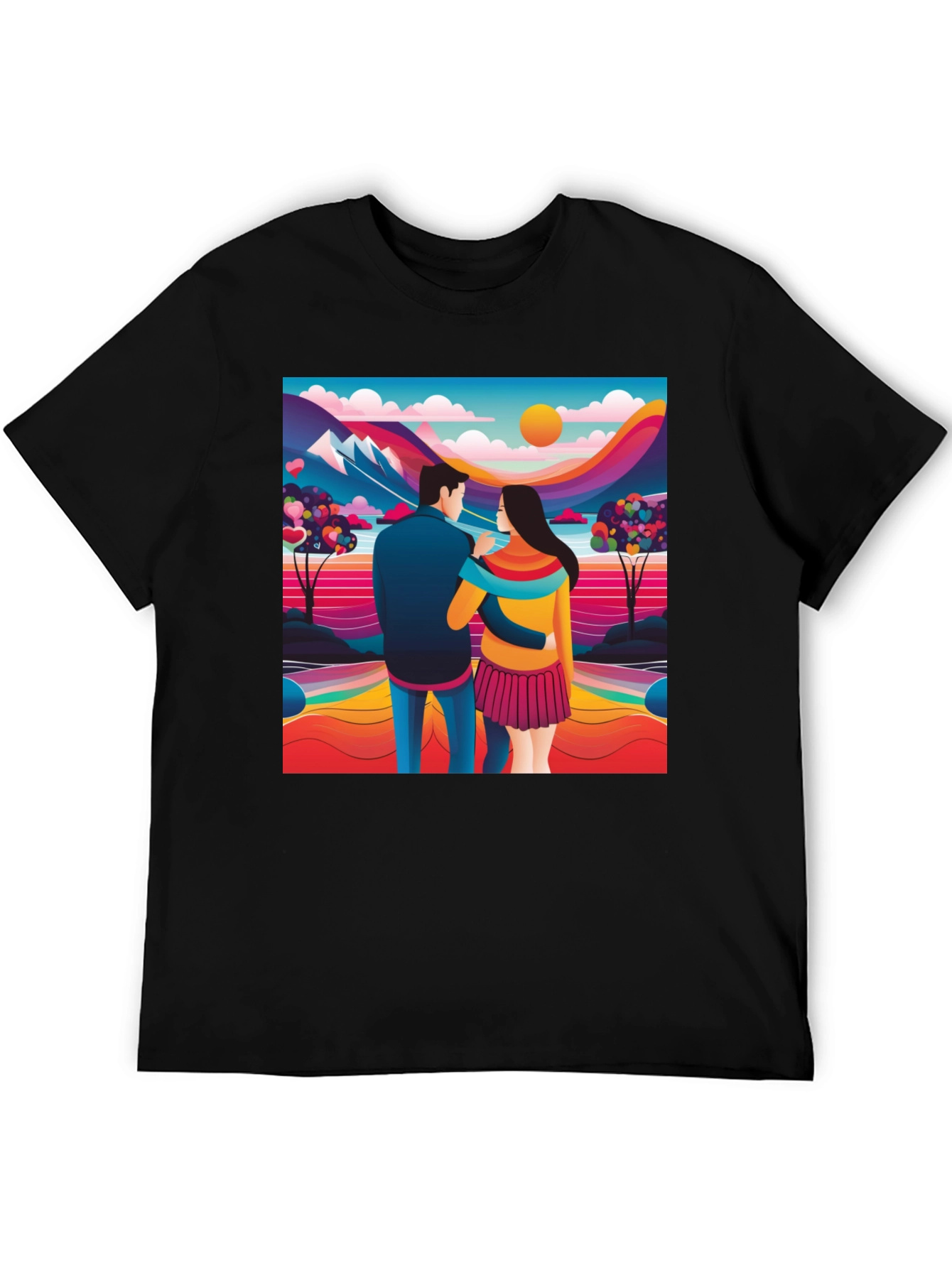 Black Couple's Colorful Landscape Tee view 5