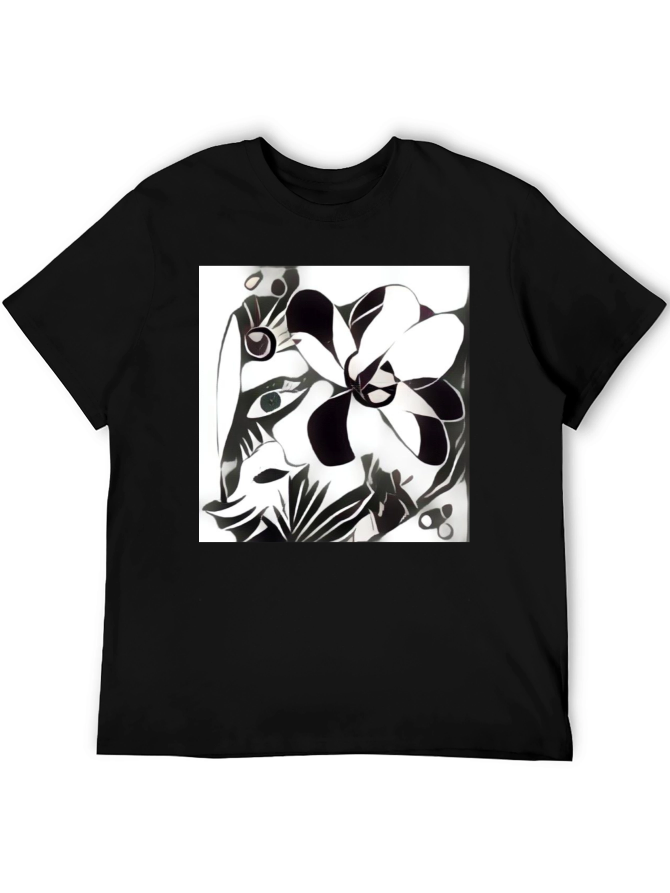 Black Abstract Floral Graphic Tee - Unisex Cotton Blend view 5