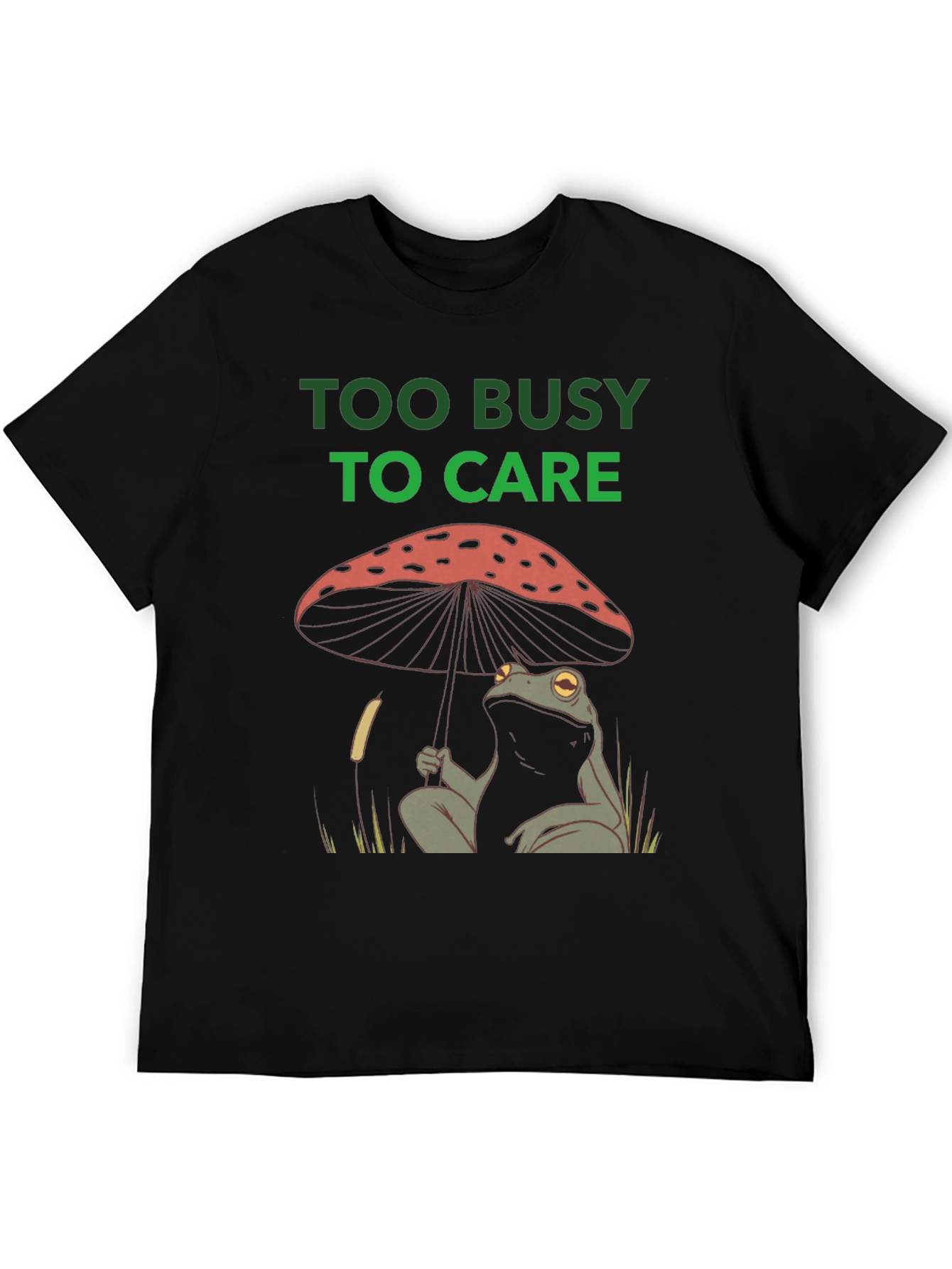 Black Too Busy to Care Frog Mushroom Graphic Tee view 5