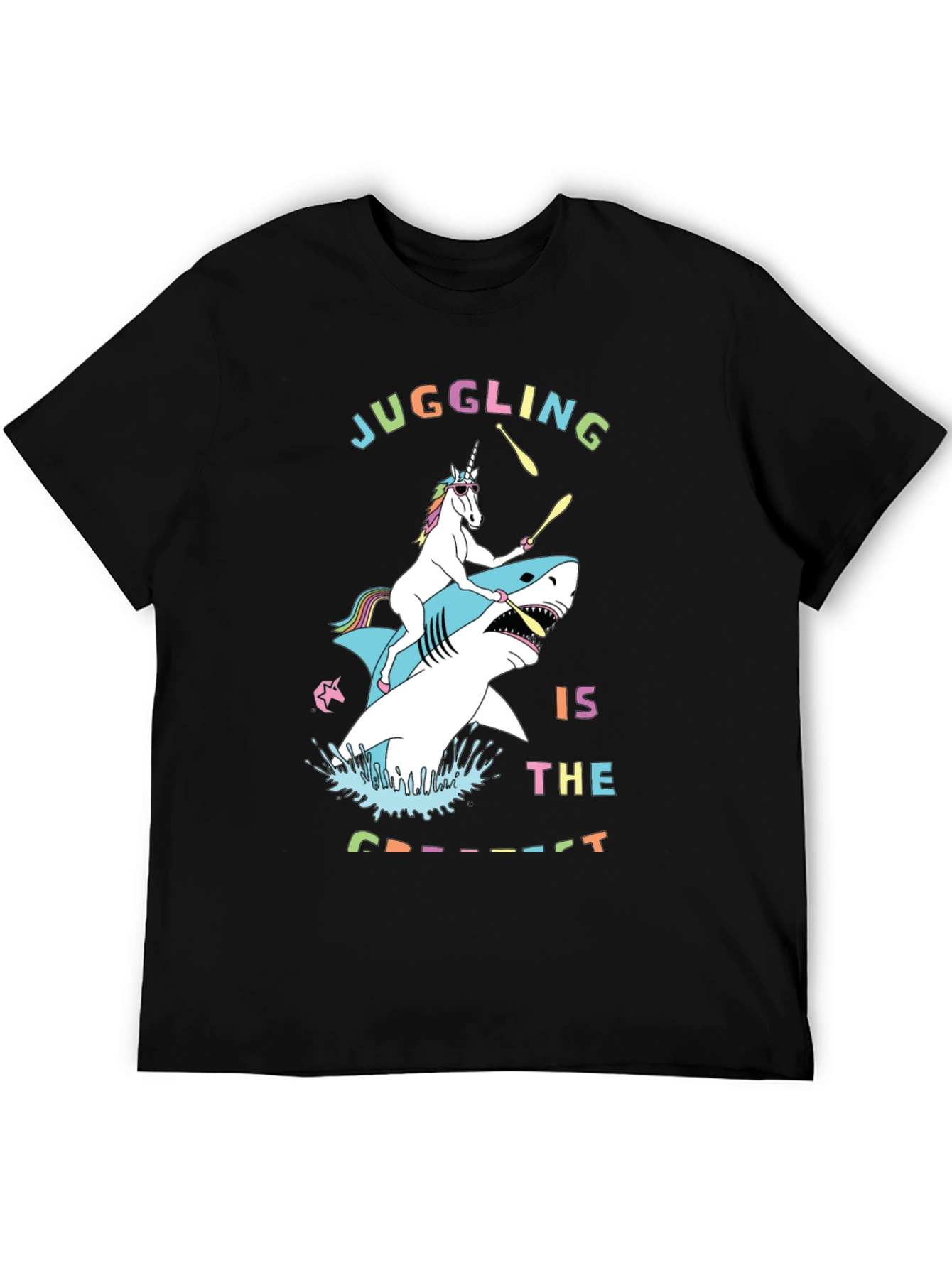 Black Juggling Unicorn Shark Graphic Tee view 5