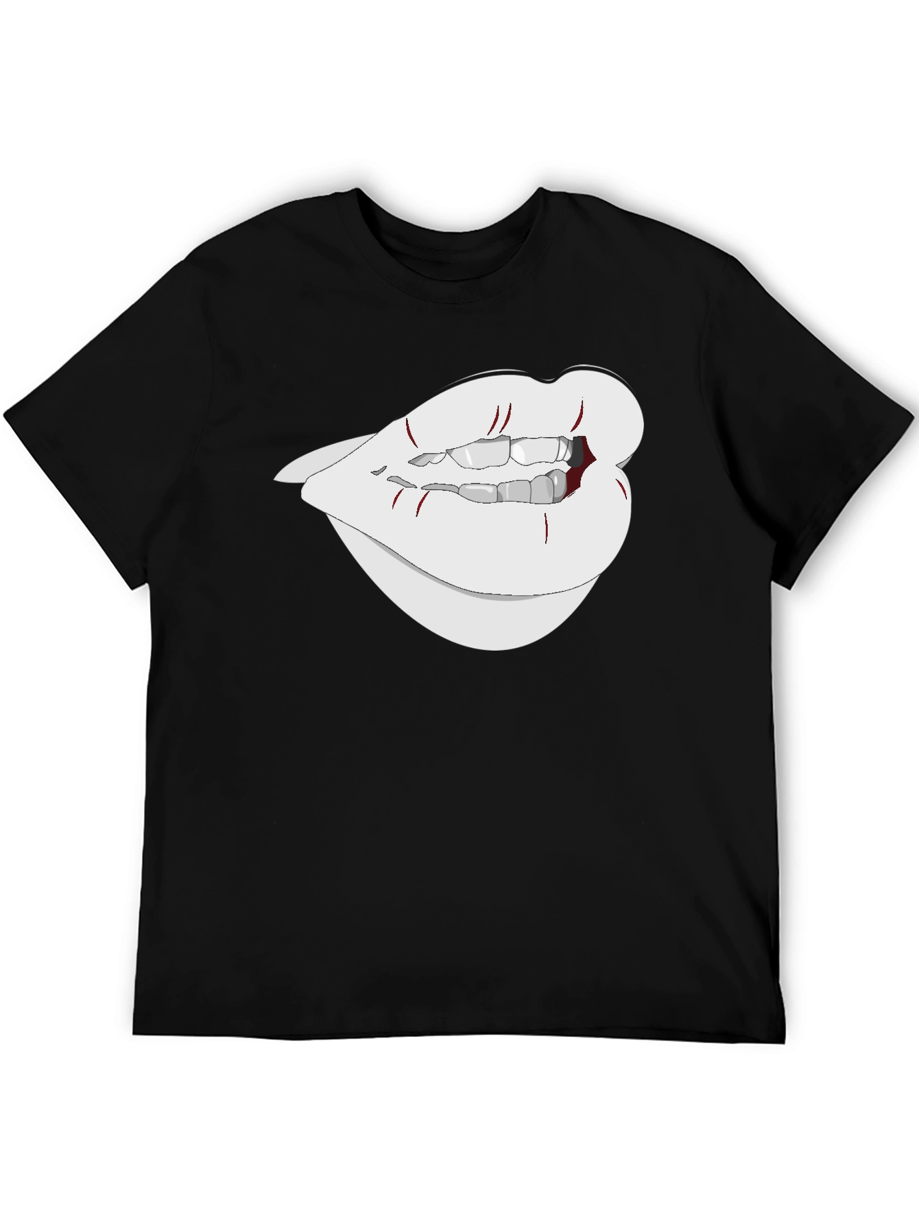 Black Graphic Lips Tee - Black Cotton Blend view 5