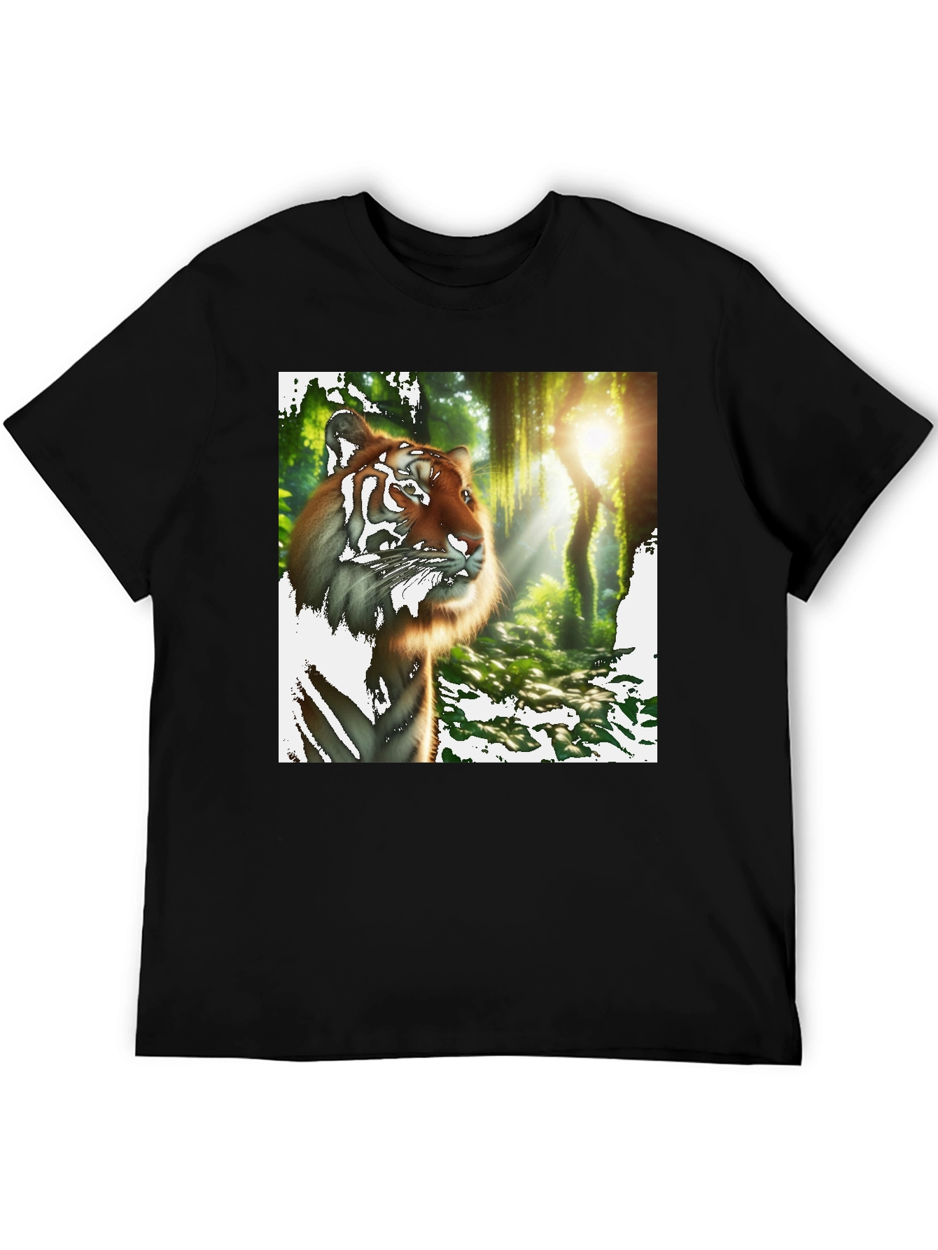 Black Tiger Jungle Print Black T-Shirt view 5