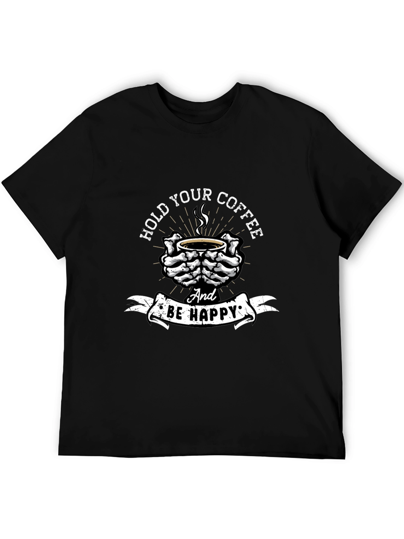 Black Hold Your Coffee T-Shirt - Skeleton Hands Graphic Tee view 5