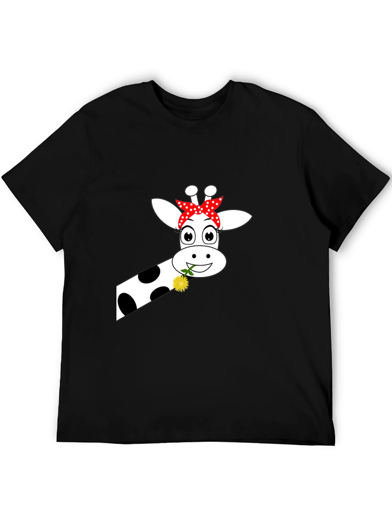 Black Giraffe with Flower Graphic Tee - Black view 5