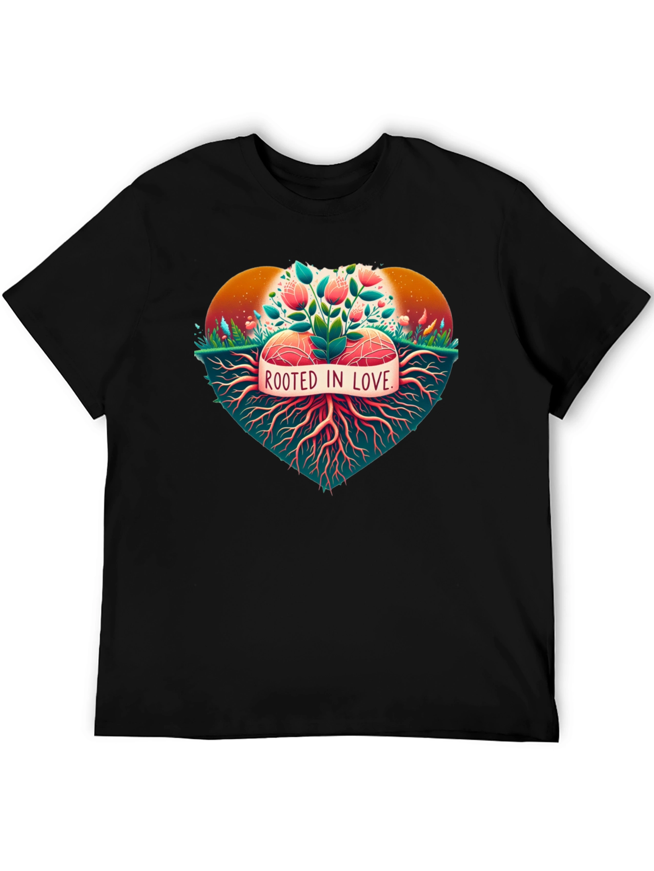 Black Rooted in Love Graphic Tee - Nature Heart Design view 5