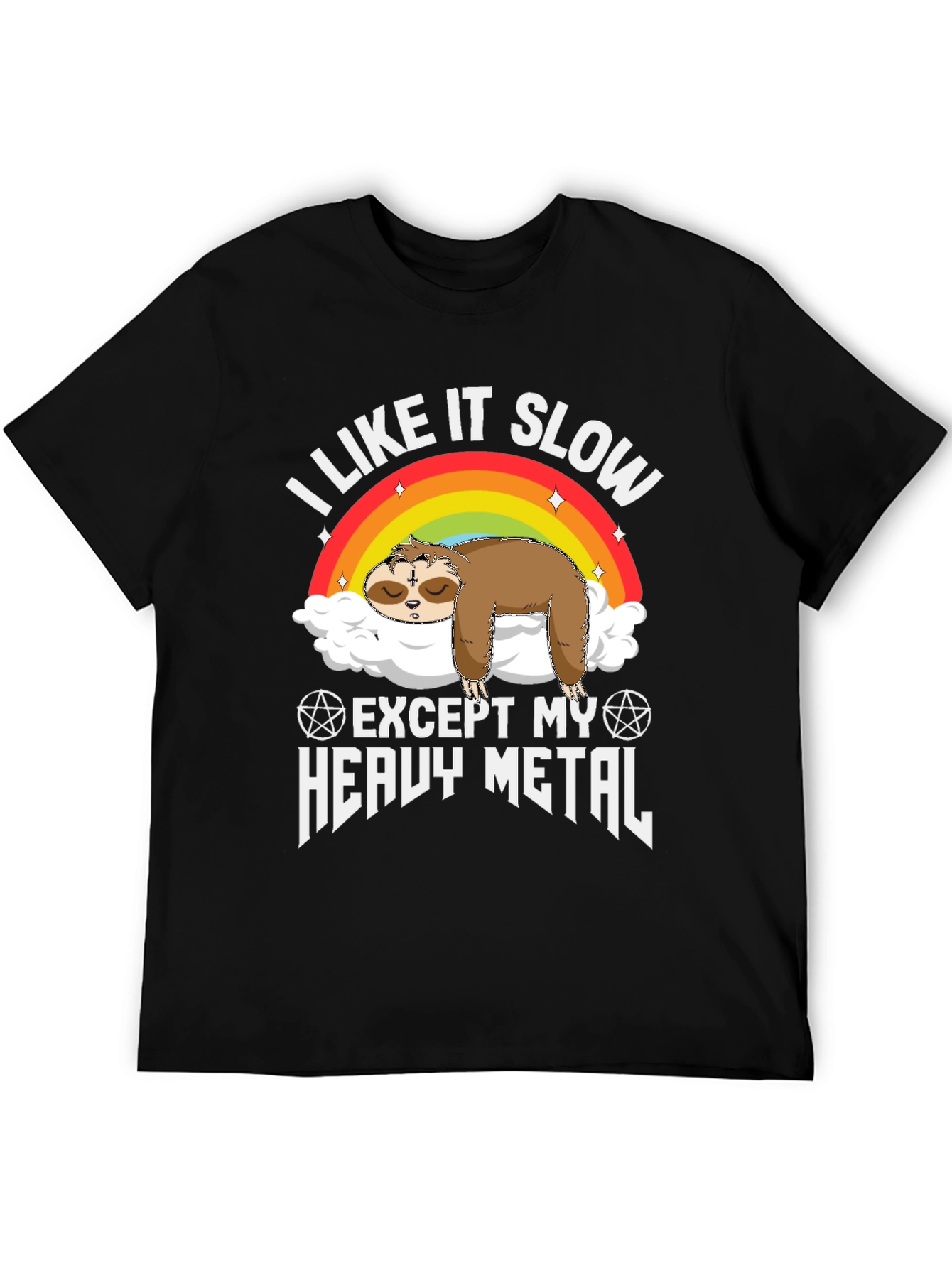 Black I Like It Slow Except My Heavy Metal Sloth T-Shirt view 5