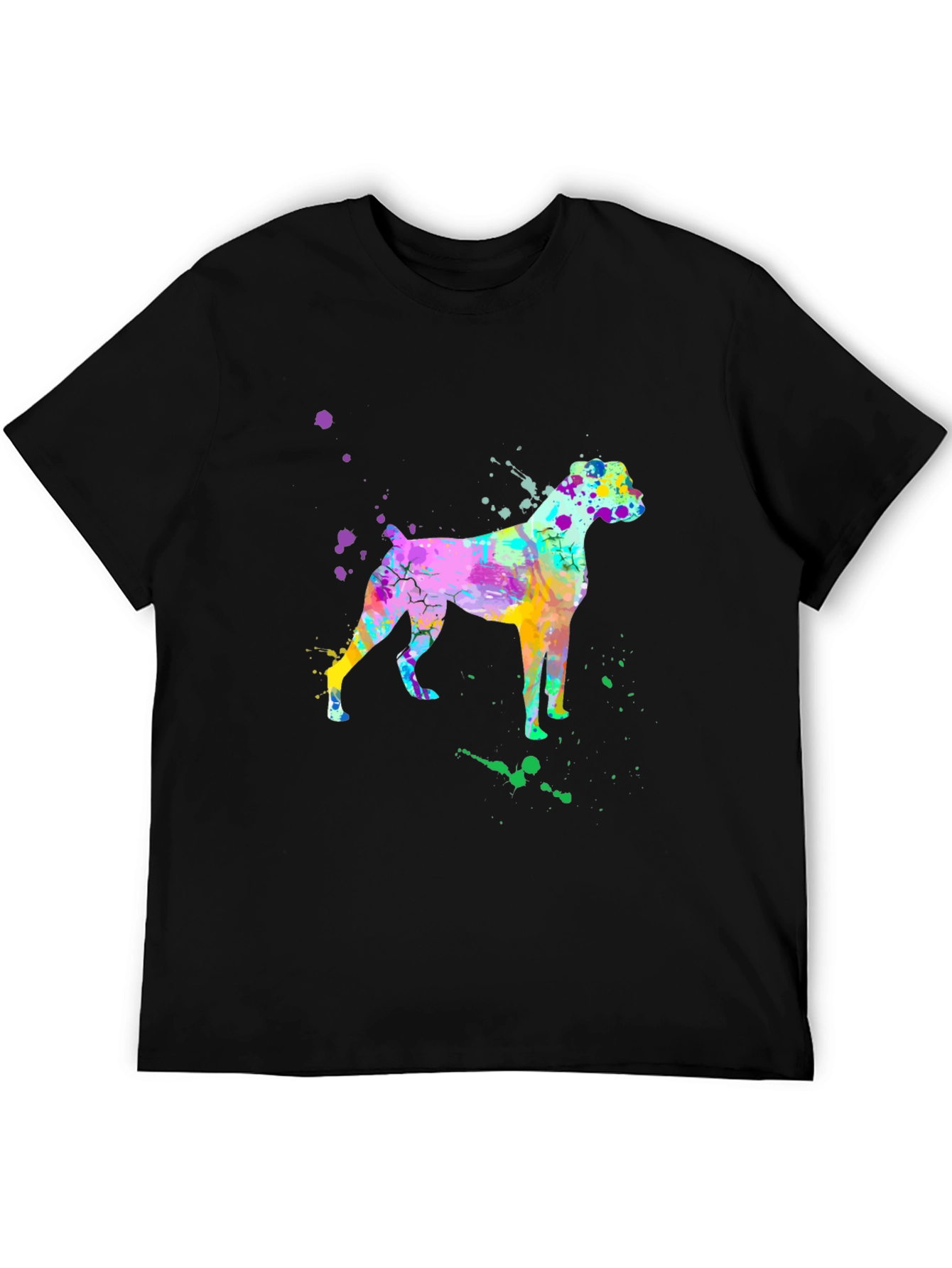 Black Watercolor Boxer Dog Graphic Tee - Trendy Men's Shirt view 5
