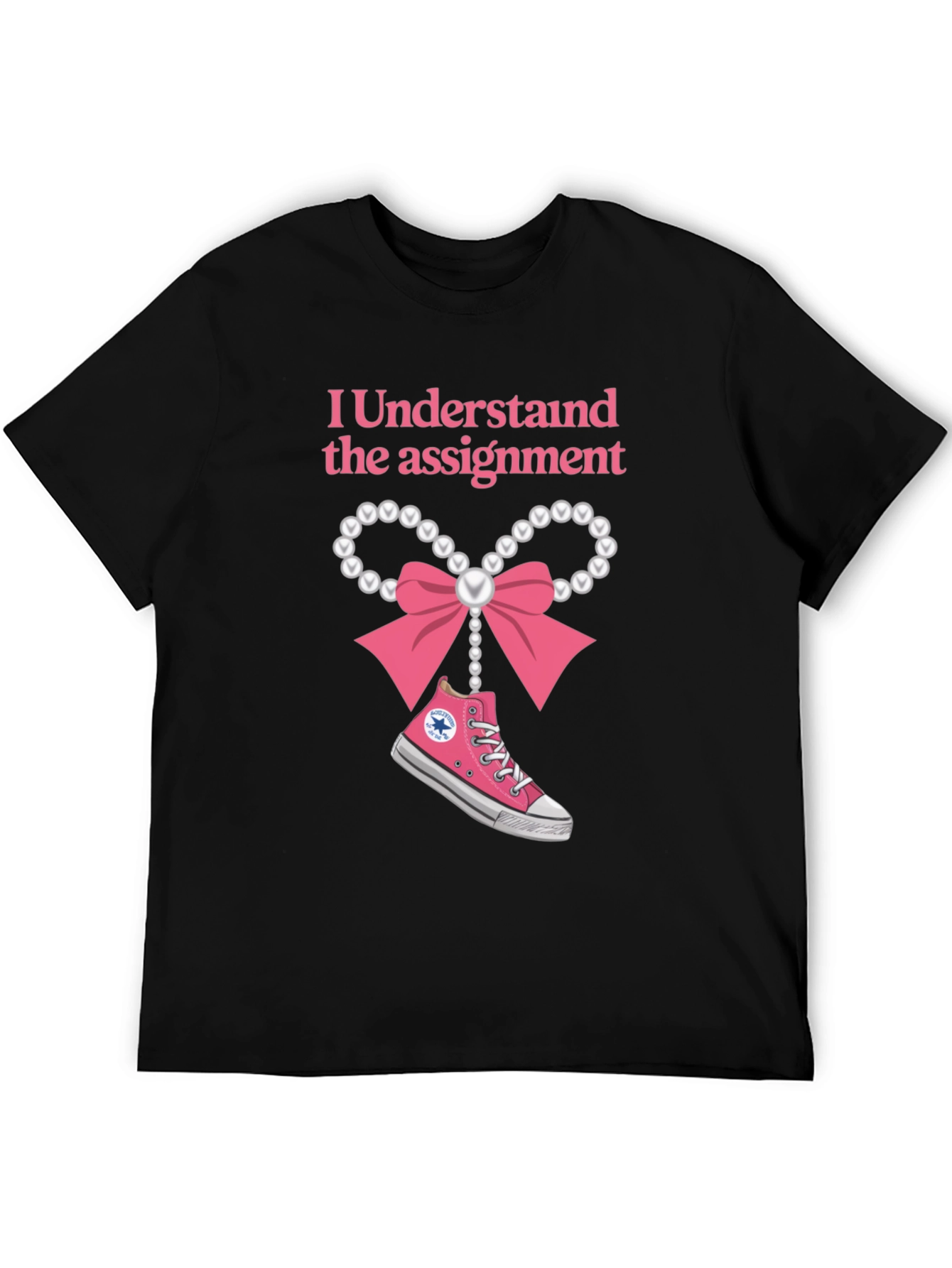 Black I Understand The Assignment Pink Bow T-Shirt view 5