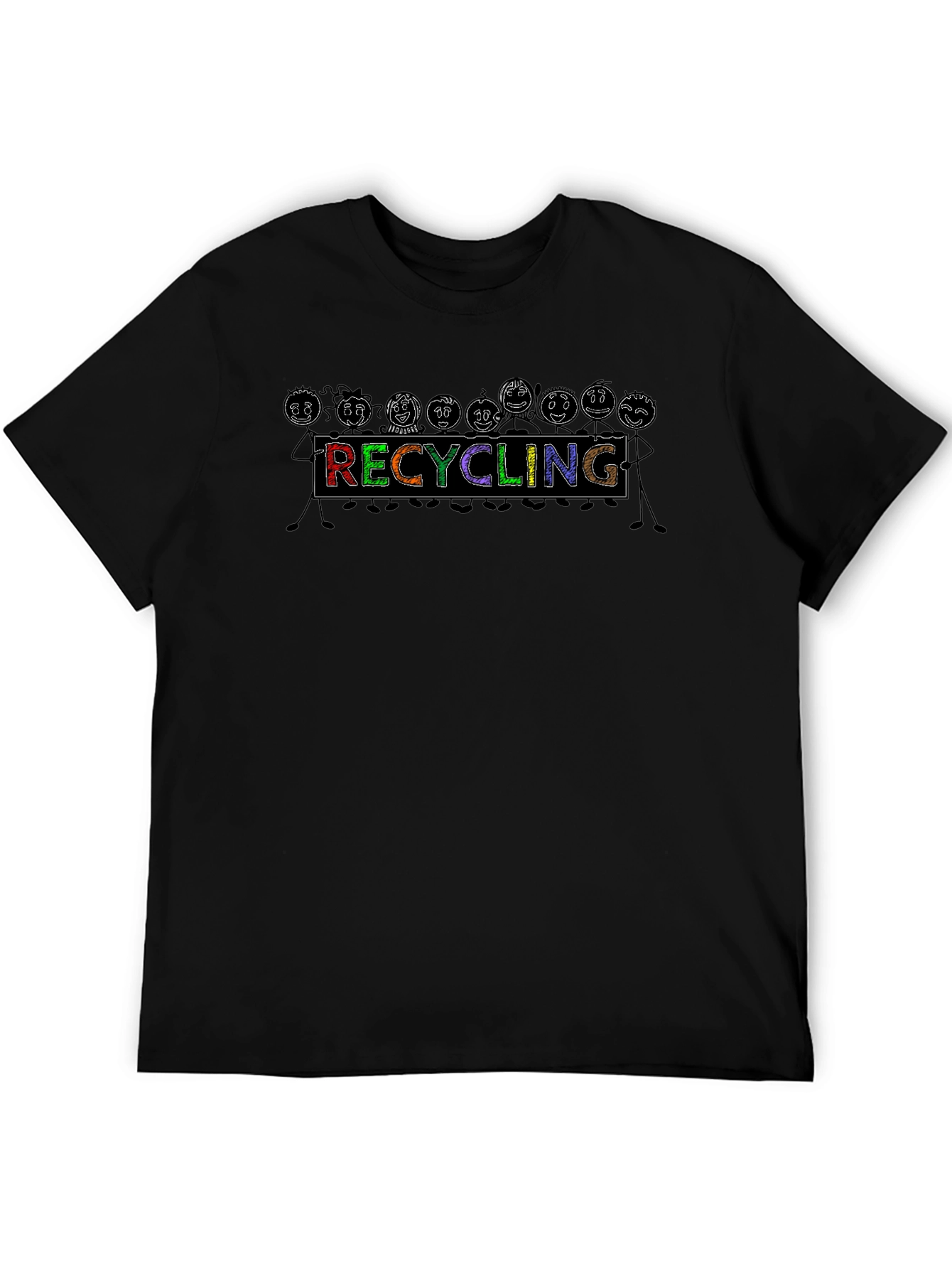 Black Recycling Cartoon T-Shirt - Eco-Friendly Tee view 5