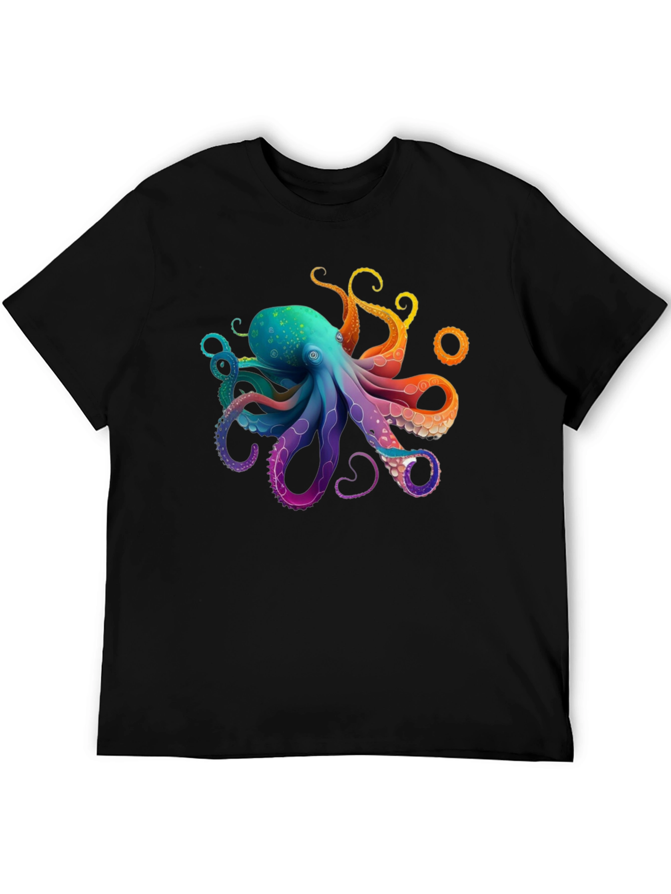 Black Rainbow Octopus Graphic T-Shirt - Black Cotton Blend view 5